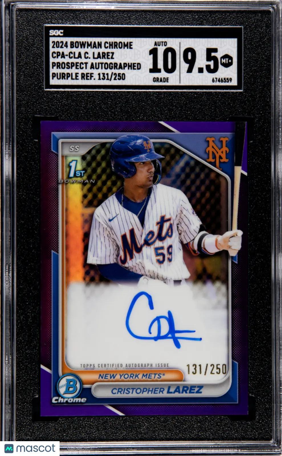 2024 Bowman Chrome Cristopher Larez Purple Refractor #/250 Auto SGC 9.5 - Rare Baseball Card for Collectors & Investors - Perfect for Display Cases, Trading, and Portfolio Growth