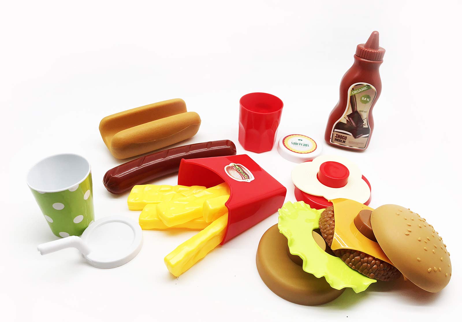 Kids Pretend Play Fast Food Cooking Set - Hamburger, Hot Dog, Fries, Soda & Condiments for Imaginative Role Play | Perfect for Birthday Gifts & Kitchen Toy Fun
