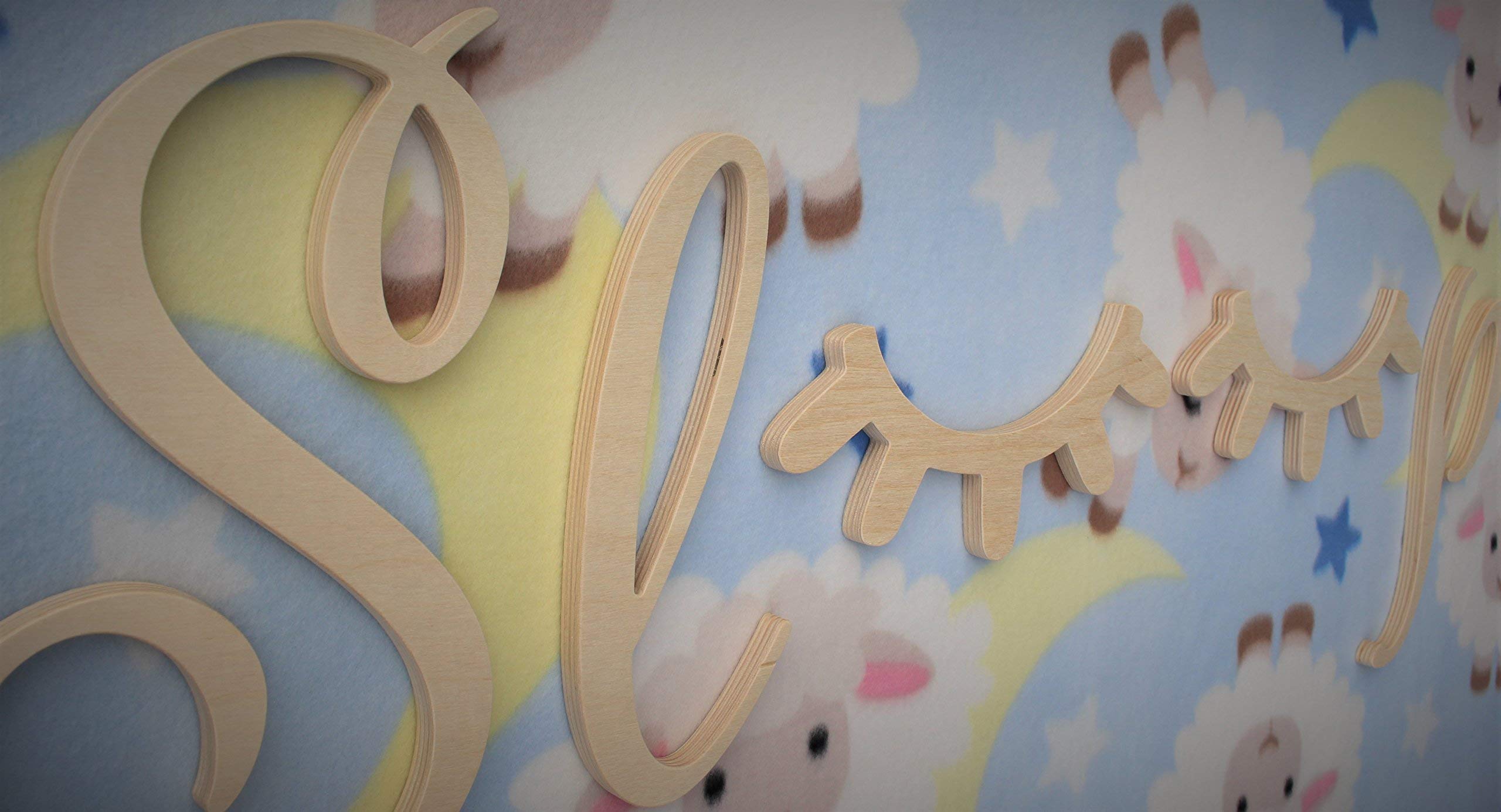 Wooden Sleep Wall Decor with Eyelashes for Nursery & Bedroom