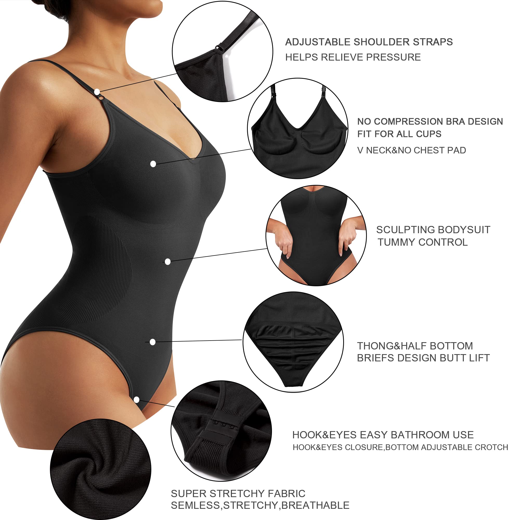 DOULAFASS Women's Tummy Control Shapewear Bodysuit - Seamless Body Shaper with Thong & Backless Design for Smoothing & Slimming | Perfect for Dresses, Workouts & Everyday Wear