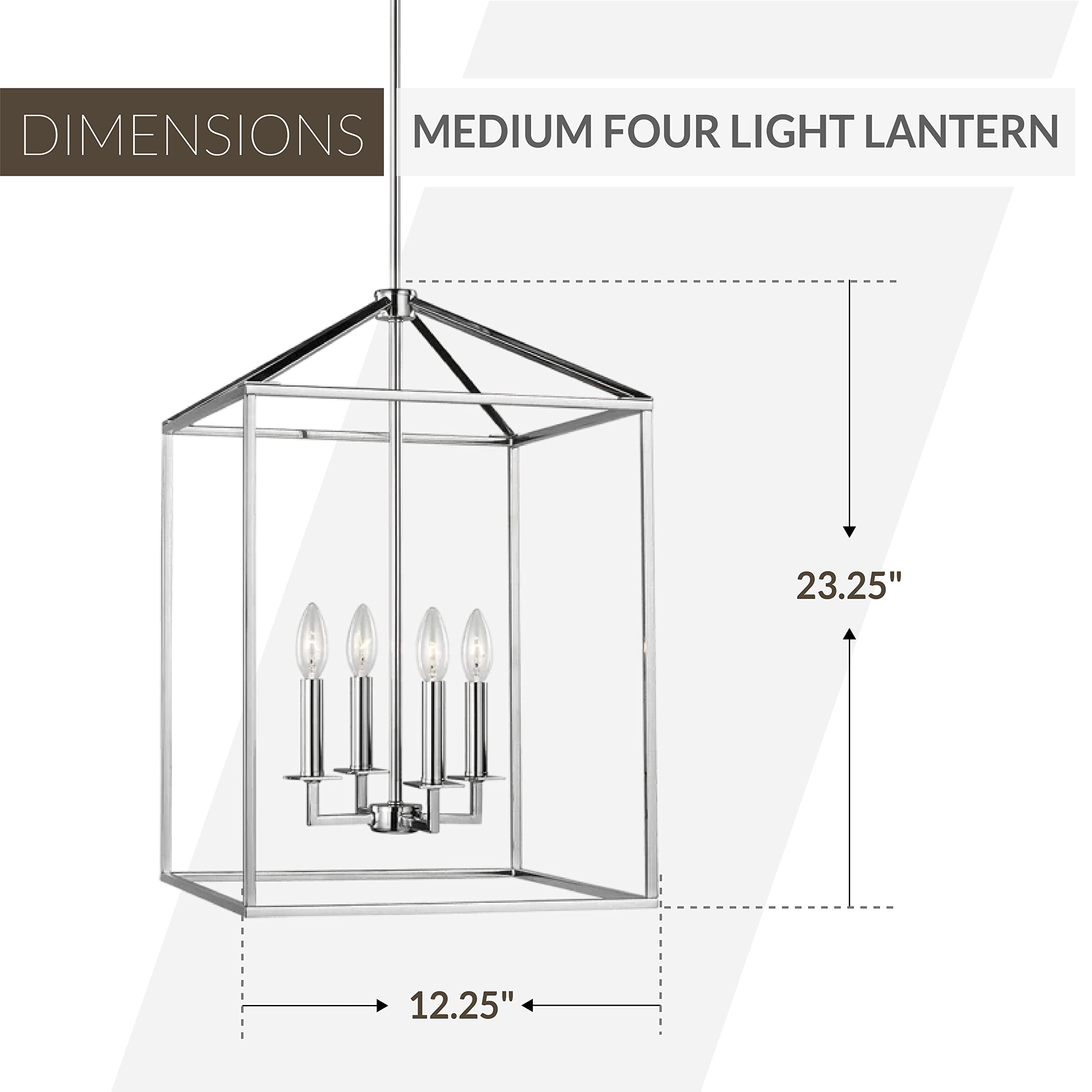 Modern 4-Light Perryton Pendant Chandelier in Chrome - Generation Lighting 5115004-05 - Elegant Ceiling Light Fixture for Home Decor - Uses 60W Candelabra Bulbs - Perfect for Foyer, Living Room, Dining Room and Bedroom Lighting