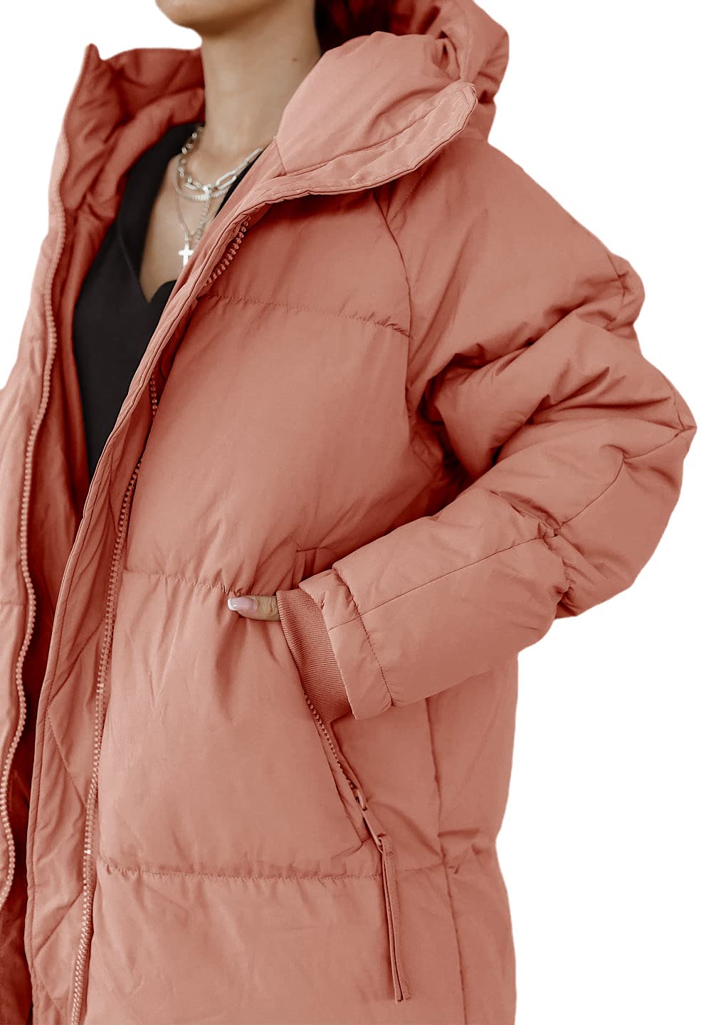 Shanfetl Women's Long Quilted Puffer Jacket with Hood - Maxi Length Winter Coat, Warm Padded Outerwear for Cold Weather | Perfect for Snow Days, Commuting & Outdoor Activities