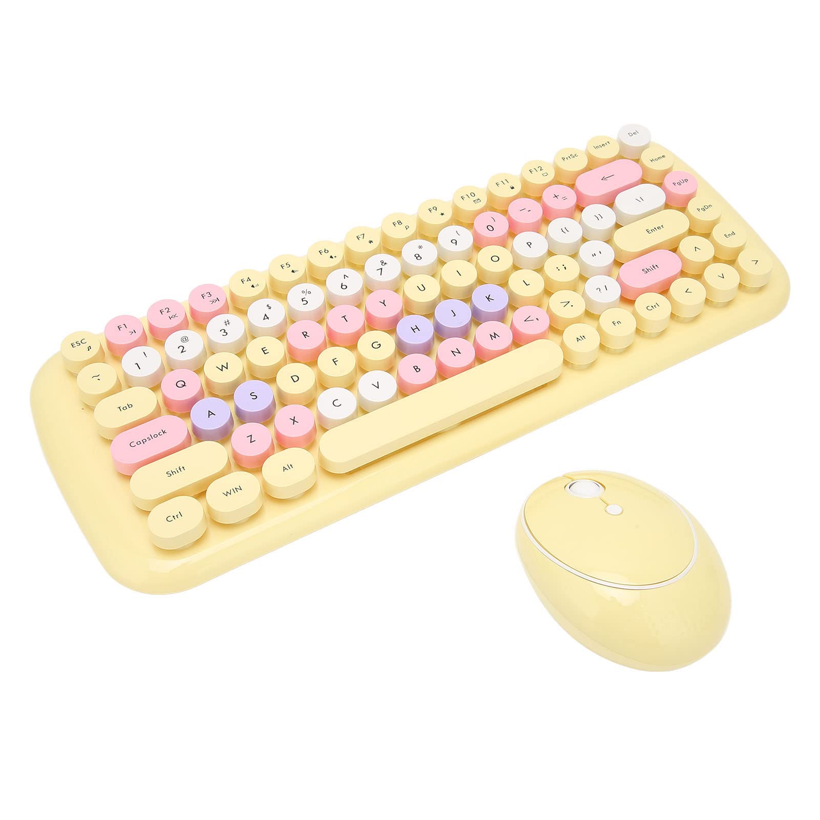 Wireless Keyboard and Mouse Combo - 84 Keys Mini Keyboard with 1600DPI Mouse for Women (Lemon Yellow) for Office & Home Use