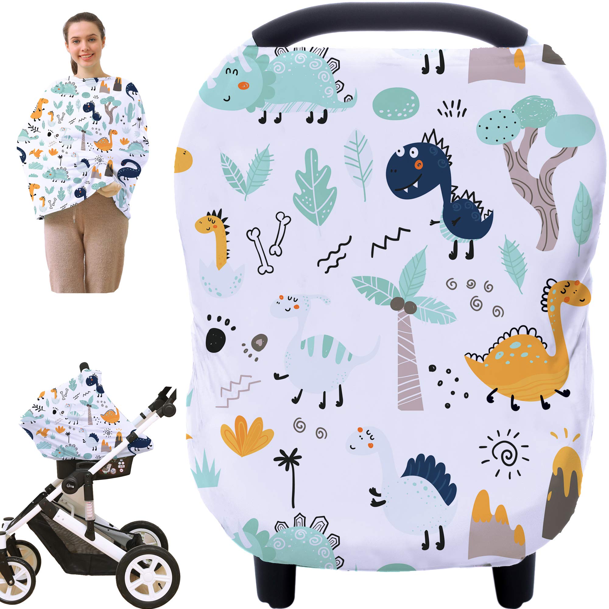 Breathable Multi-Use Car Seat Canopy Cover - Baby Car Seat Cover, Stroller Canopy & Nursing Cover with Cute Dinosaur Design | Perfect for Travel, Breastfeeding & Outdoor Protection