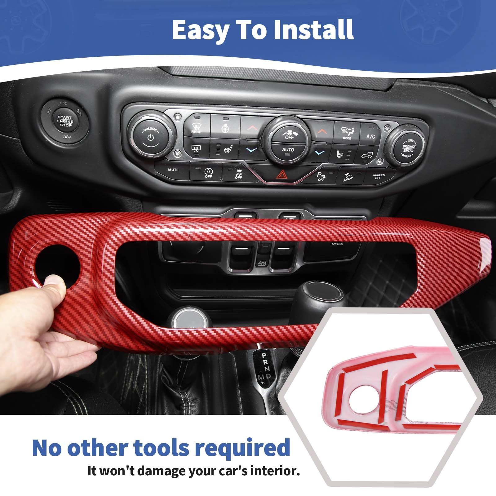 Red Carbon Fiber AC Control Panel Trim Cover for Jeep Wrangler JL/JLU & Gladiator JT (2018-2023) - Interior Dash Upgrade Accessory | Perfect for Off-Roading & Customization