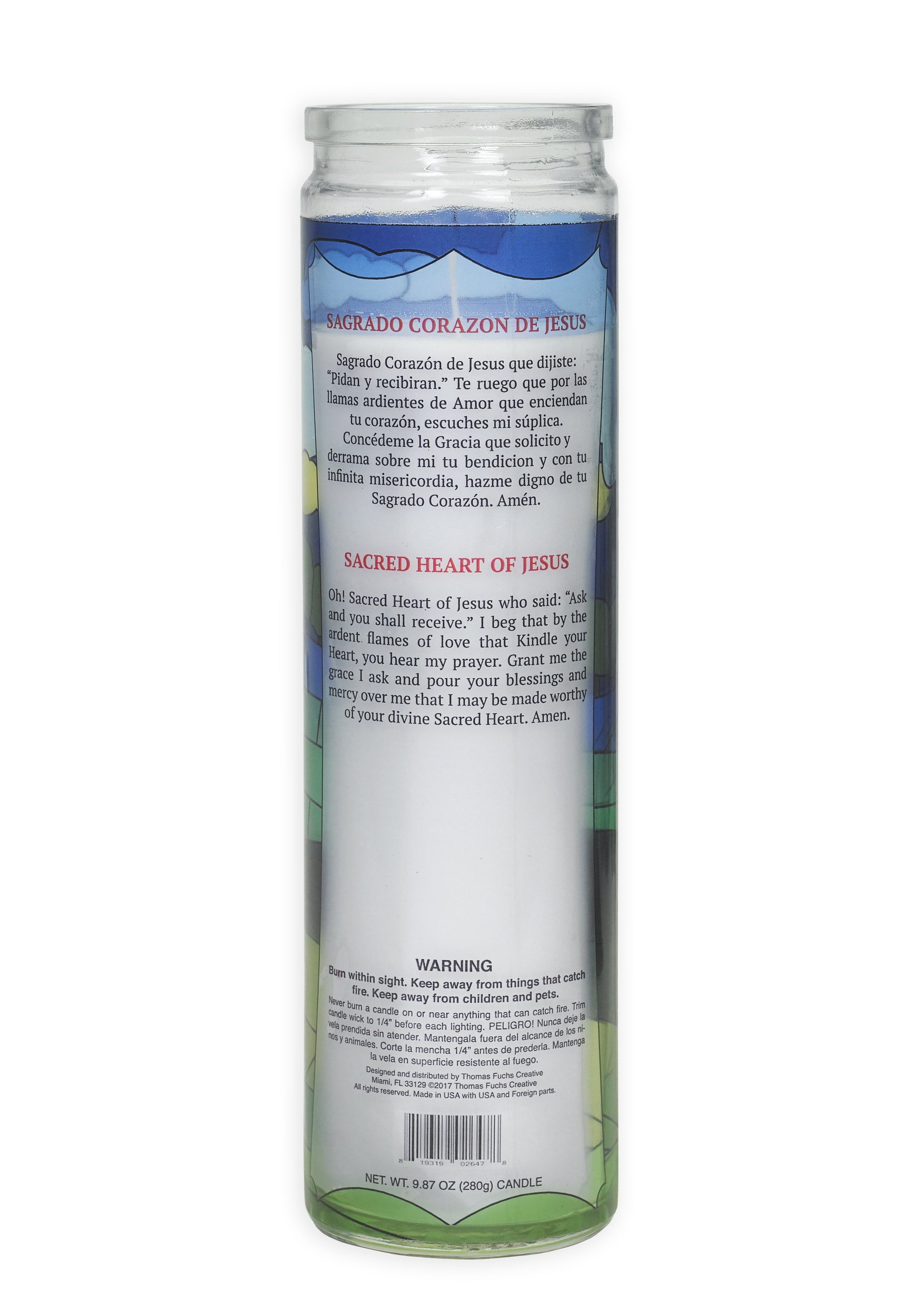 Sacred Heart of Jesus Prayer Candle - Religious Devotional Glass Candle for Home Altar, Church, and Spiritual Healing Ceremonies