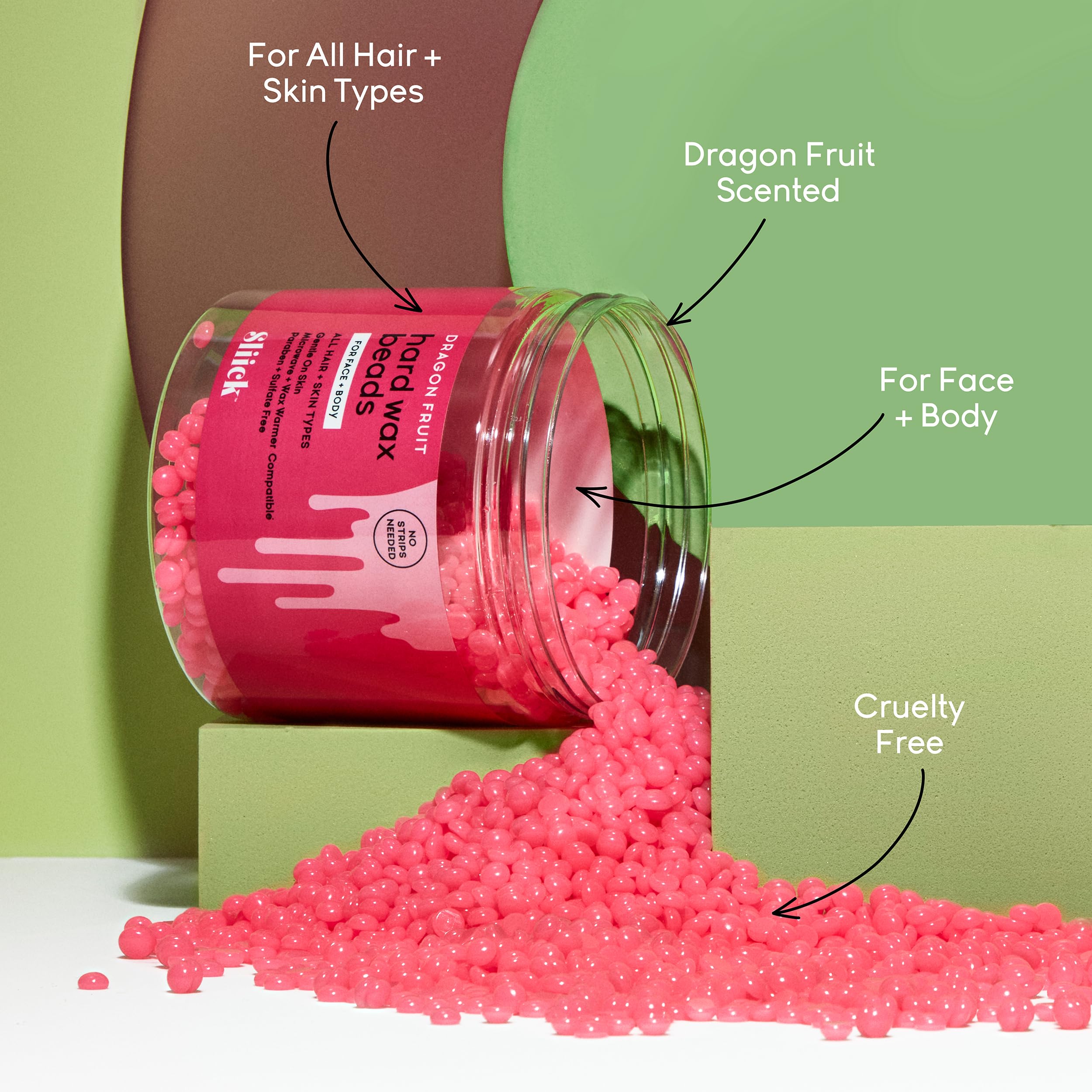 Sliick Dragon Fruit Hard Wax Beads for Hair Removal - Stripless Waxing Kit for Face, Body, Bikini & Sensitive Skin | All Hair Types | 8 oz | At-Home & Salon Use | Painless & Long-Lasting Results
