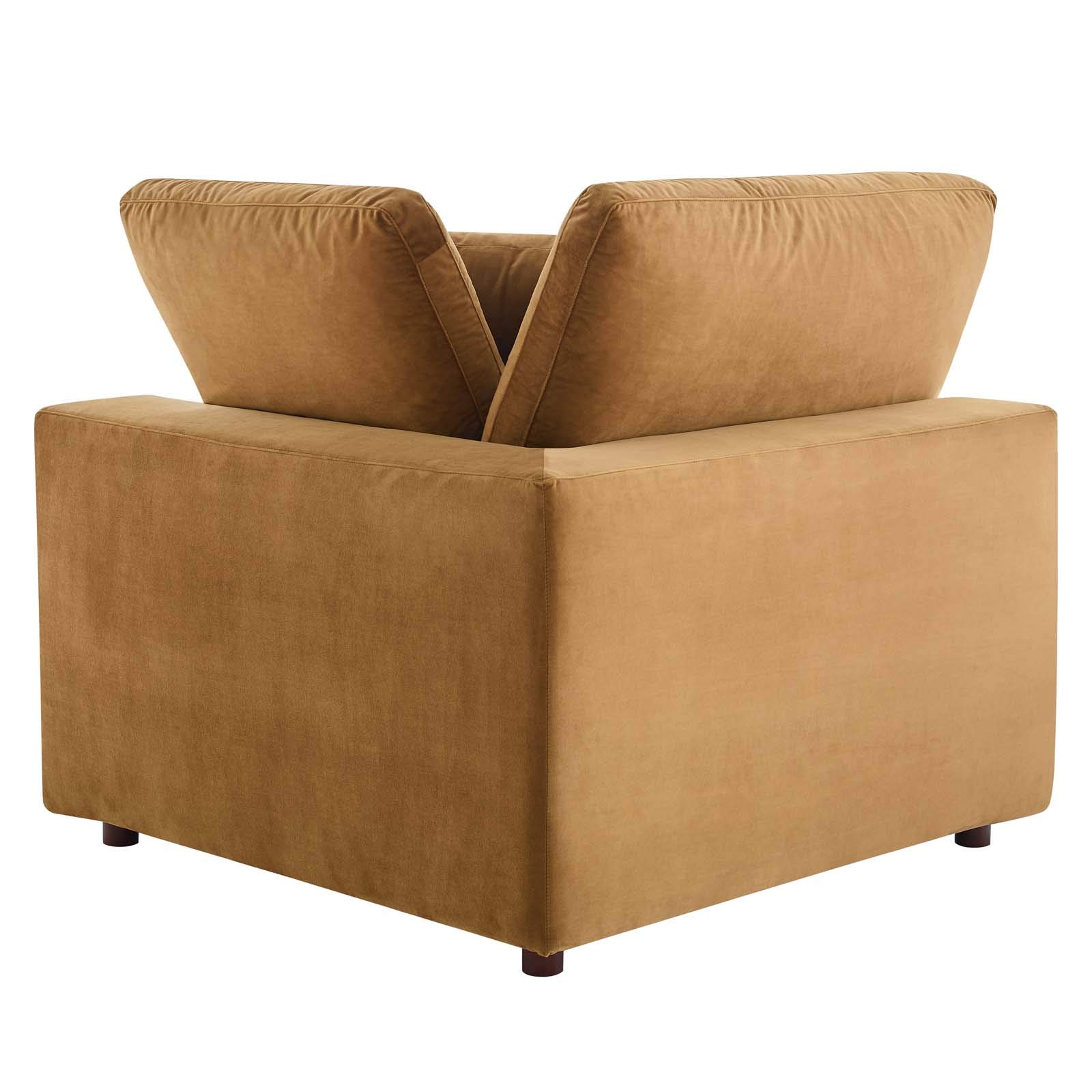 Modway Commix 5-Piece Sectional Sofa with Down Filled Overstuffed Cushions & Performance Velvet Upholstery in Cognac Brown - Perfect for Living Room, Family Room or Home Theater Seating