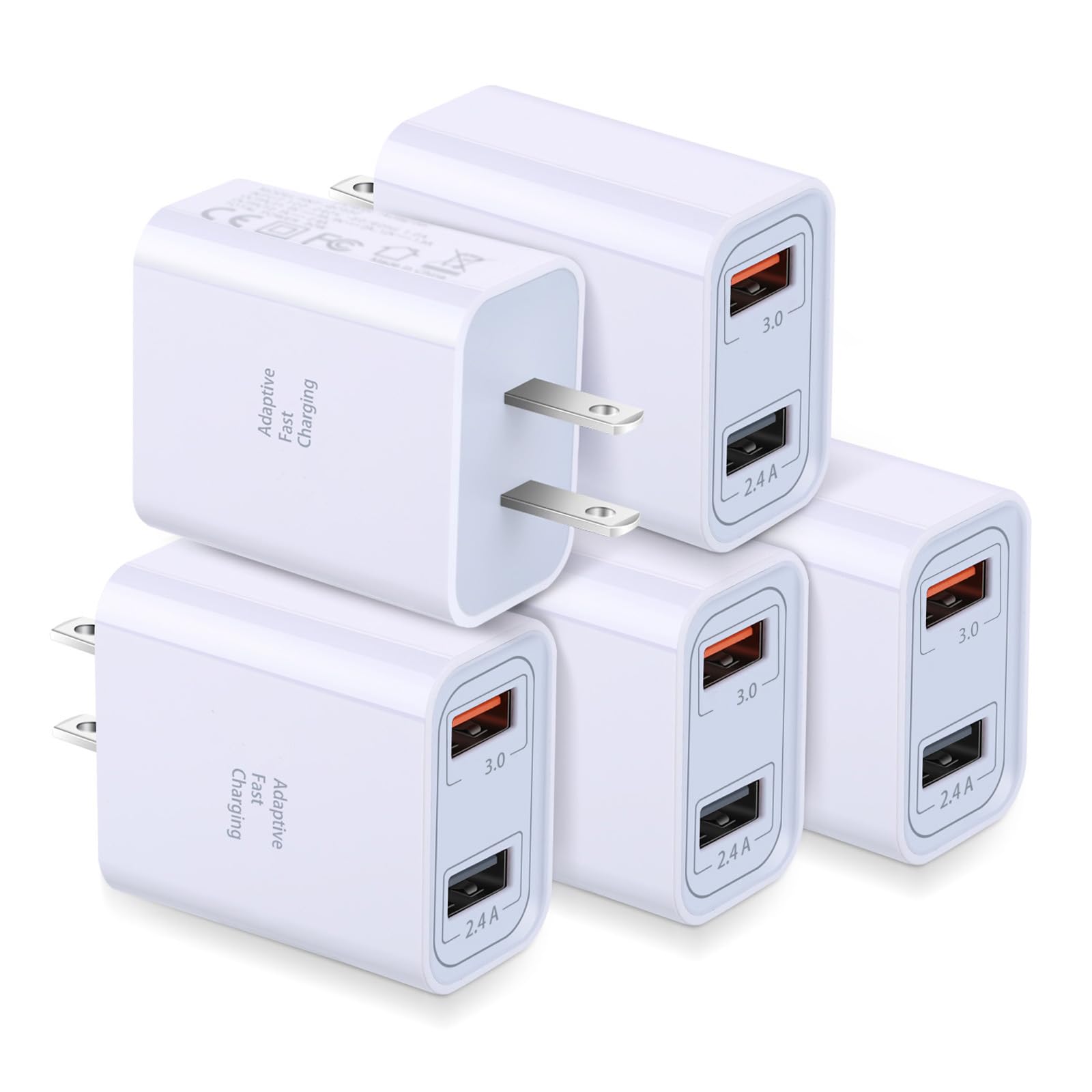 Costyle 5-Pack 30W Dual Port USB Wall Charger - Fast Charging Block with Quick Charge 3.0 & 5V 2.4A for Samsung Galaxy S10/S9/S8/S7, iPhone Xs/8/7, Pixel - Perfect for Home, Office & Travel (White)
