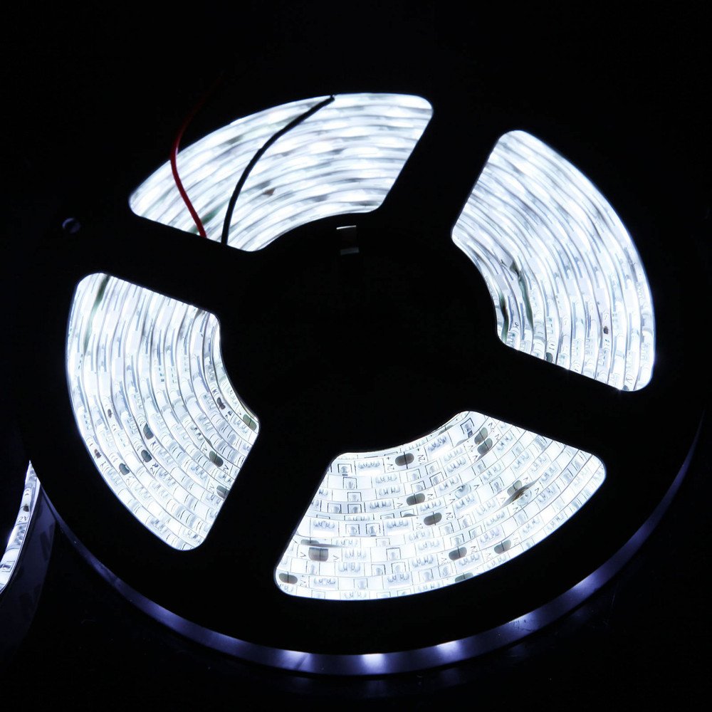 Aozhen 5M 5050 SMD RGB Flexible LED Strip Lights - 300 LEDs, 12V Battery Operated, Multi Color Changing Christmas Lights (White) - Perfect for Holiday Decor, Bedroom, Party, Wedding & Outdoor Lighting