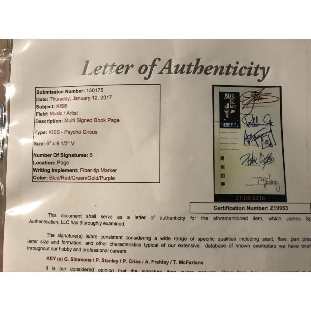 Kiss Band Signed Framed Collage - Gene Simmons, Paul Stanley, Ace Frehley Autographed Memorabilia with JSA COA | Perfect for Rock Music Fans & Collectors, Wall Decor for Home & Office