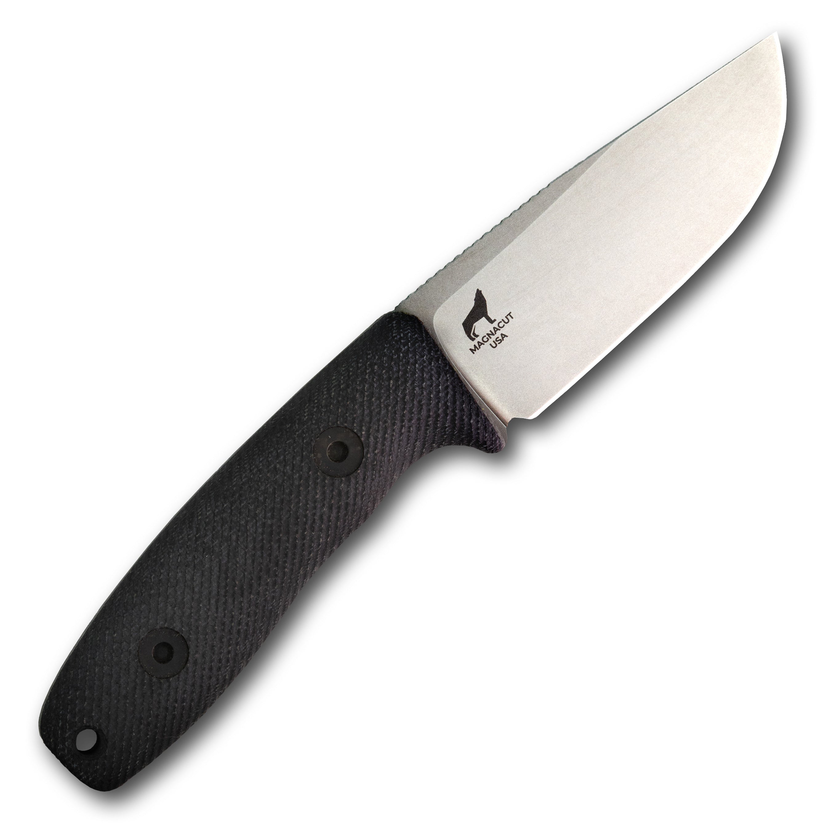 CPM MagnaCut EDC Fixed Blade Knife - Stonewashed Circadian Clip Point with Black Canvas Micarta Handle | Perfect for Outdoor Camping, Hunting & Everyday Carry