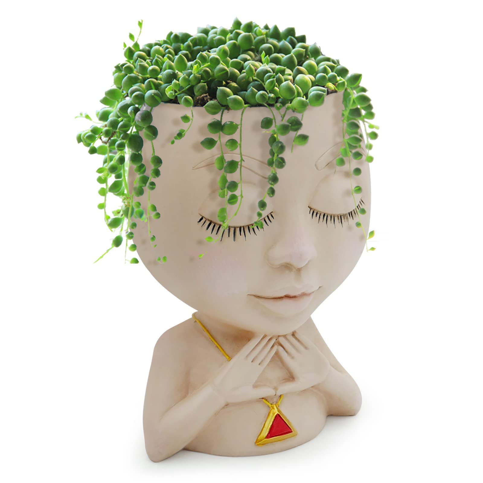 Face Planter Pot for Succulents & Cactus - Resin Flower Pot with Drainage Hole & Closed Eyes Design - Perfect for Home Decor, Office Desk, and Garden Plant Display
