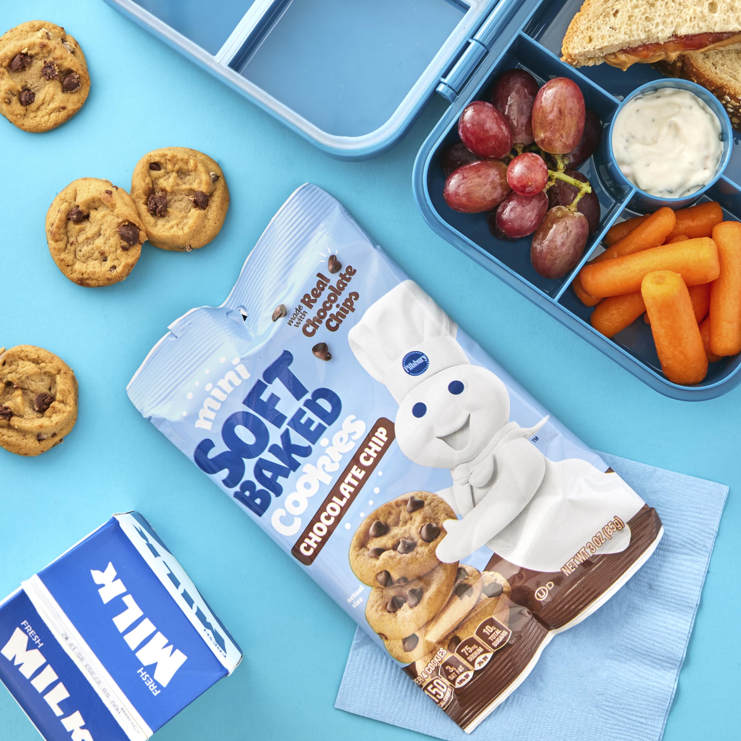 Pillsbury Mini Soft Baked Chocolate Chip Cookies - 6 Count (18 oz) Pack of 9 | Perfect for Lunchboxes, Snacks & Party Treats