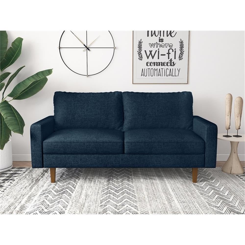 Premium Dark Blue Ashton Linen Sofa for Living Room - Modern Comfortable Couch with Solid Wood Frame | Perfect for Small Spaces, Apartments & Cozy Home Decor