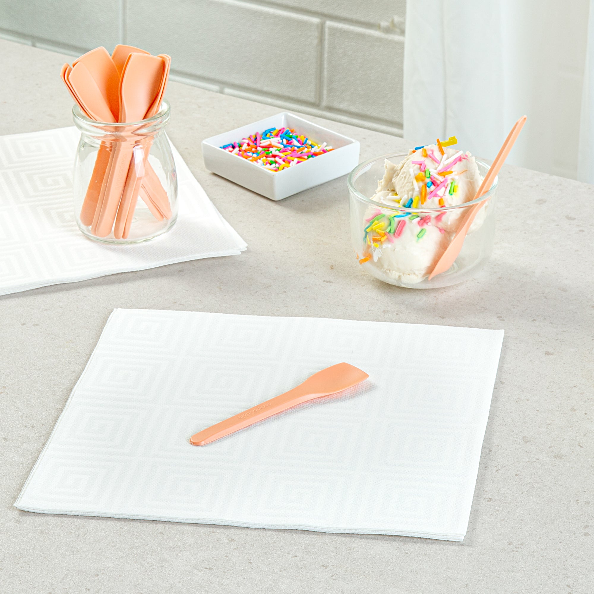 Eco-Friendly Compostable CPLA Plastic Ice Cream Spoons - Heat Resistant, 100-Pack | Perfect for Parties, Picnics & Dessert Shops