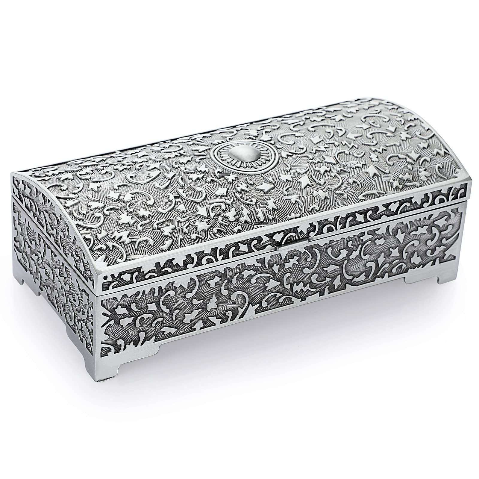 Vintage Metal Jewelry Box - Elegant Trinket Storage Organizer for Rings, Necklaces & Earrings | Keepsake Treasure Chest Case | Perfect Wedding & Birthday Gift for Women & Girls | Medium Size | Ideal for Travel, Home Decor & Gift Giving
