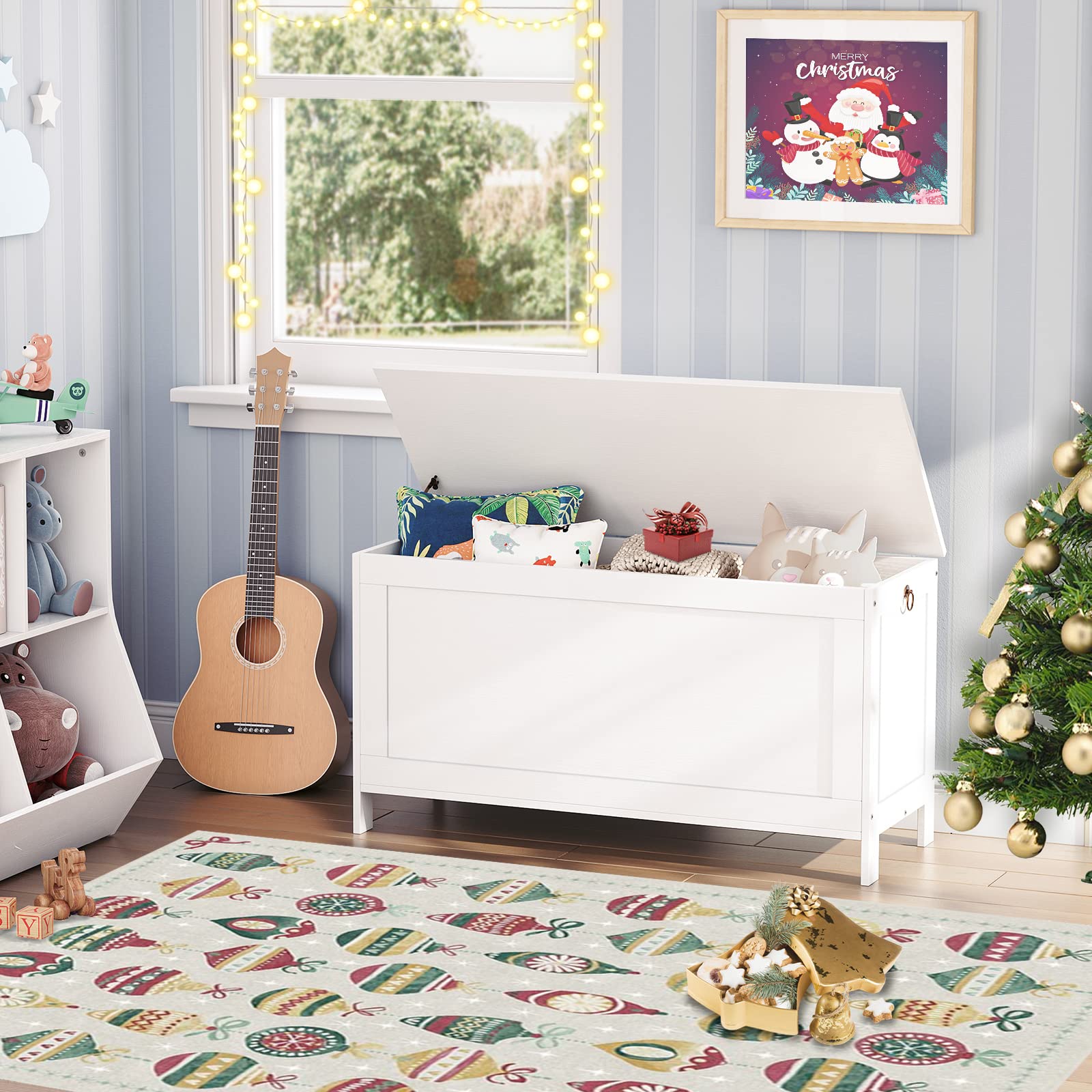 HOOBRO Retro Wooden Toy Storage Chest with Safety Hinge - Entryway Bench & Organizer - 39.4 x 15.7 x 18.9 Inches - Supports 220 lb - Easy Assembly (White) - Perfect for Kids' Room, Nursery, Playroom & Living Room Storage
