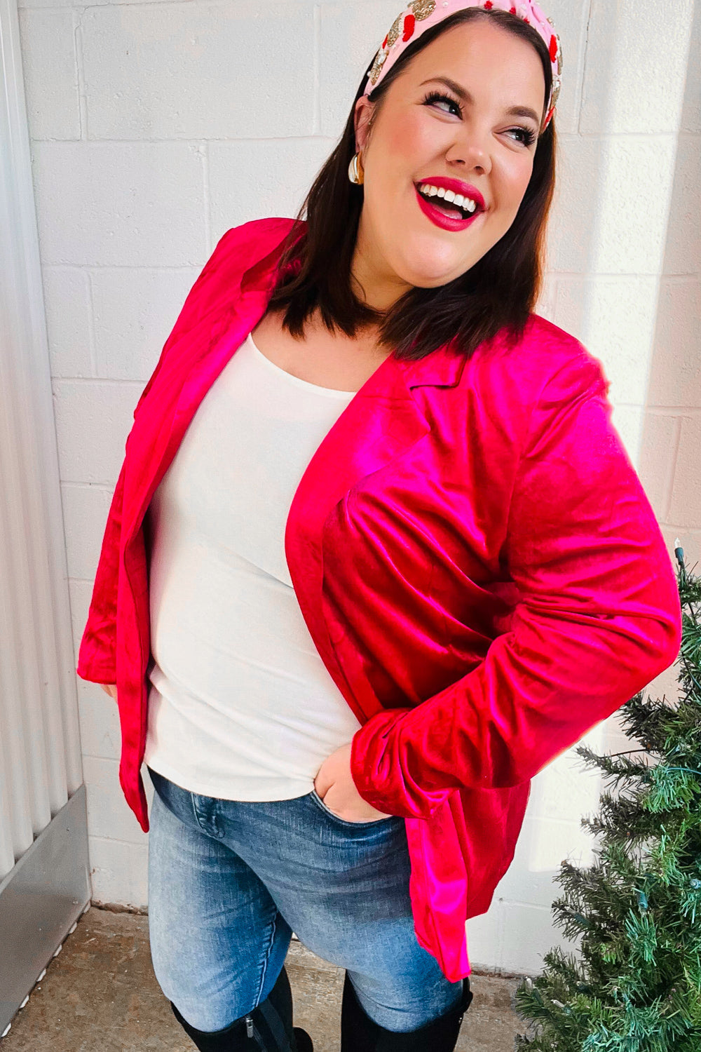 Elegant Magenta Velvet Blazer for Women - Stylish Lapel Jacket for Office, Parties & Special Occasions