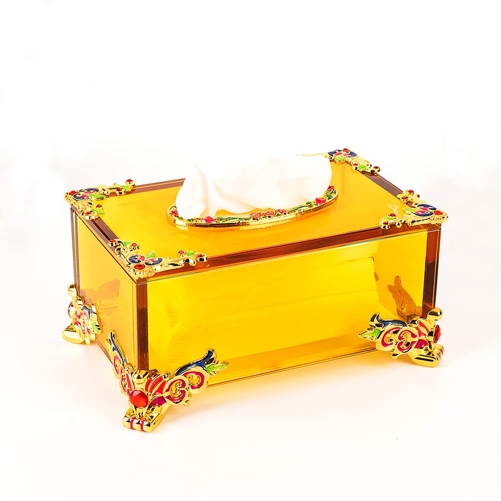 Golden Horn Crystal Glass Tissue Box - Elegant Rectangular Decorative Holder for Bathroom, Bedroom, Desk & Table | Perfect for Home Decor & Gift Giving