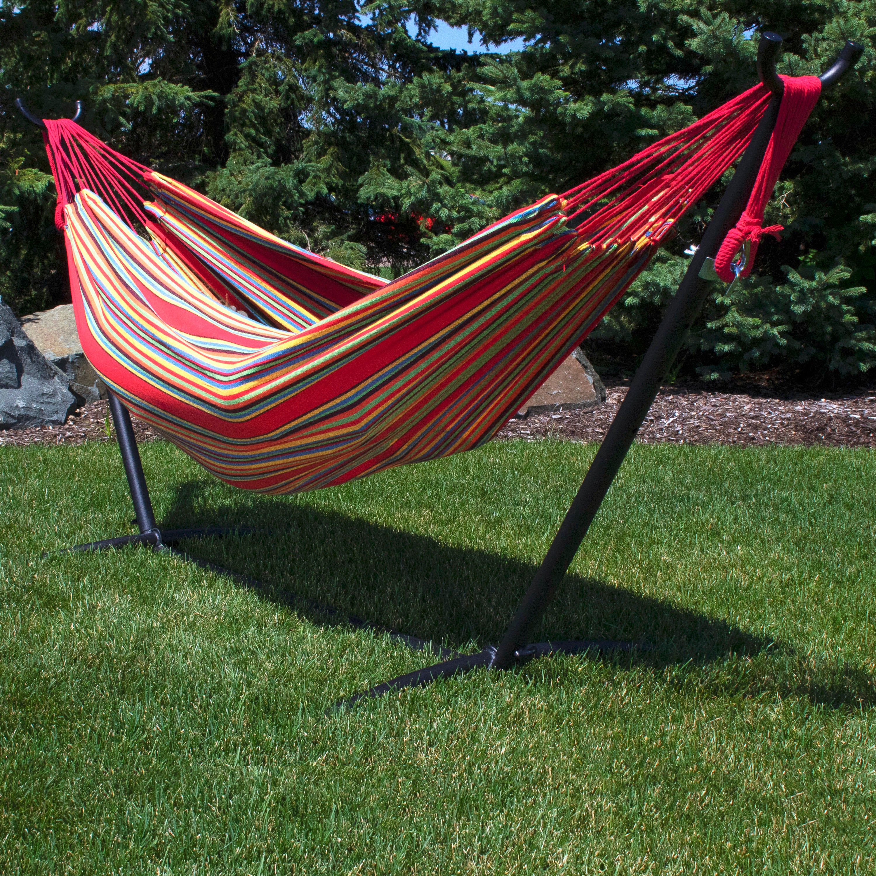 Sunnydaze 2 Person Brazilian Double Hammock - Durable Outdoor Hammock for Backyard, Camping & Beach - Comfortable Cotton Fabric with Spreader Bars