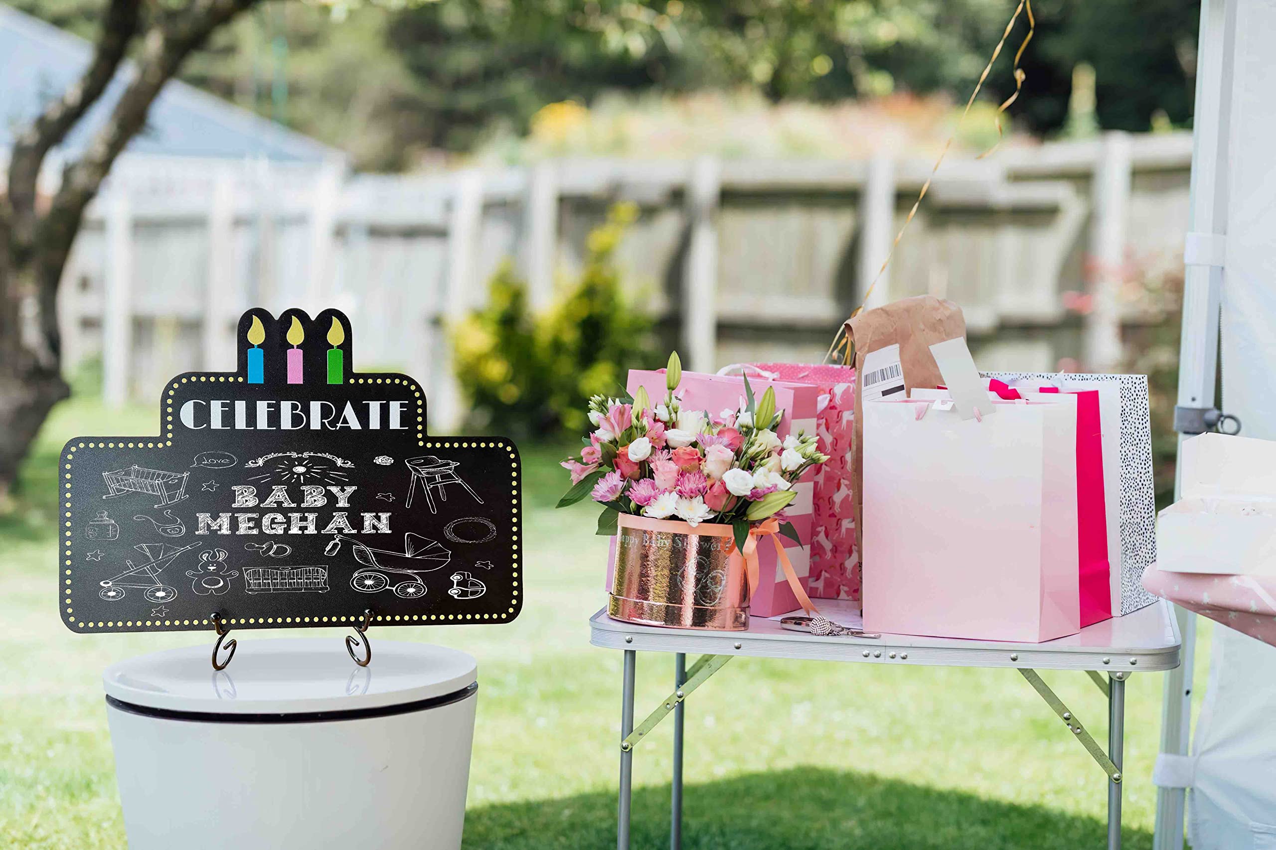 Chalkboard Party Decor Kit - 1 Chalkboard, 4 Chalk Markers & Metal Stand for Birthday, Baby Shower & Events | Reusable Sign for Celebrations, Weddings & Classroom Activities
