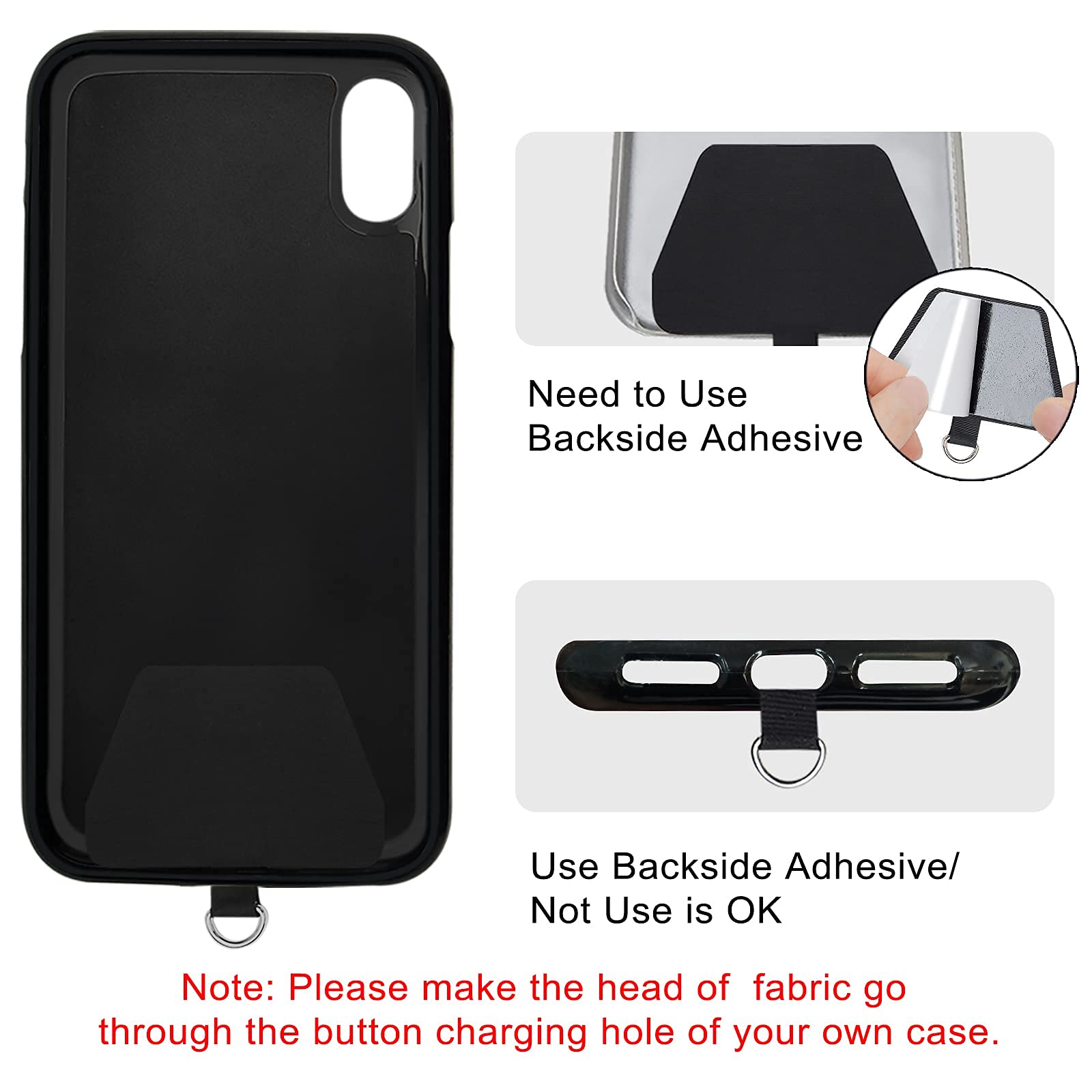 Takyu 2 Pack Cell Phone Lanyard with 4 Detachable Fabric Pads & Carabiner - Universal Phone Tether for Most Smartphones with Full Coverage Cases (Black) - Perfect for Work, Travel, and Outdoor Activities