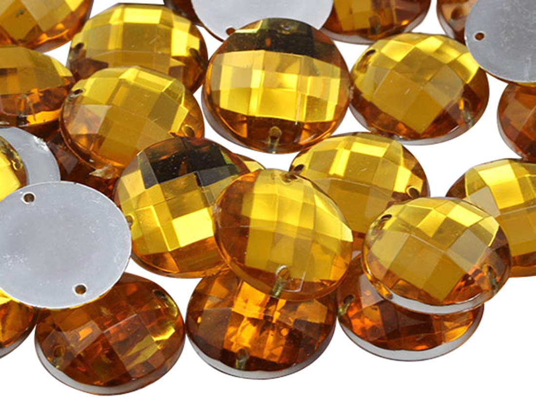 Allstarco 12mm Gold Topaz CH16 Flat Back Sew On Round Acrylic Rhinestones - 60 Pieces for Jewelry Making, Clothing Embellishments, DIY Crafts, Cosplay Costumes & Shoe Decorations | Perfect for Sewing, Beading & Fashion Accessories