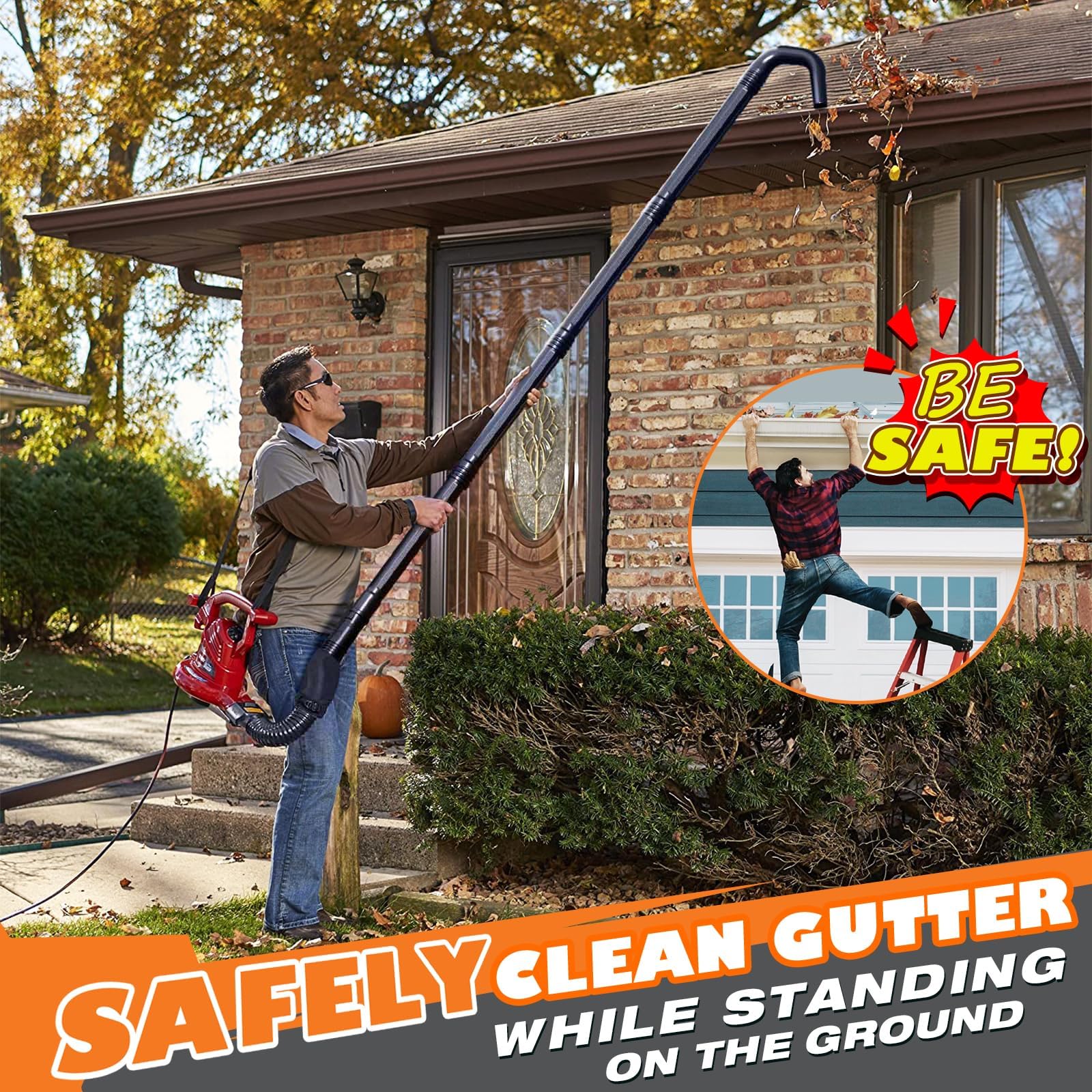 Sealegend Universal Gutter Cleaning Tool Kit - 11ft Black Leaf Blower Attachment for Ground-Level Gutter Cleaning | Perfect for Home Roof Maintenance & Fall Leaf Removal
