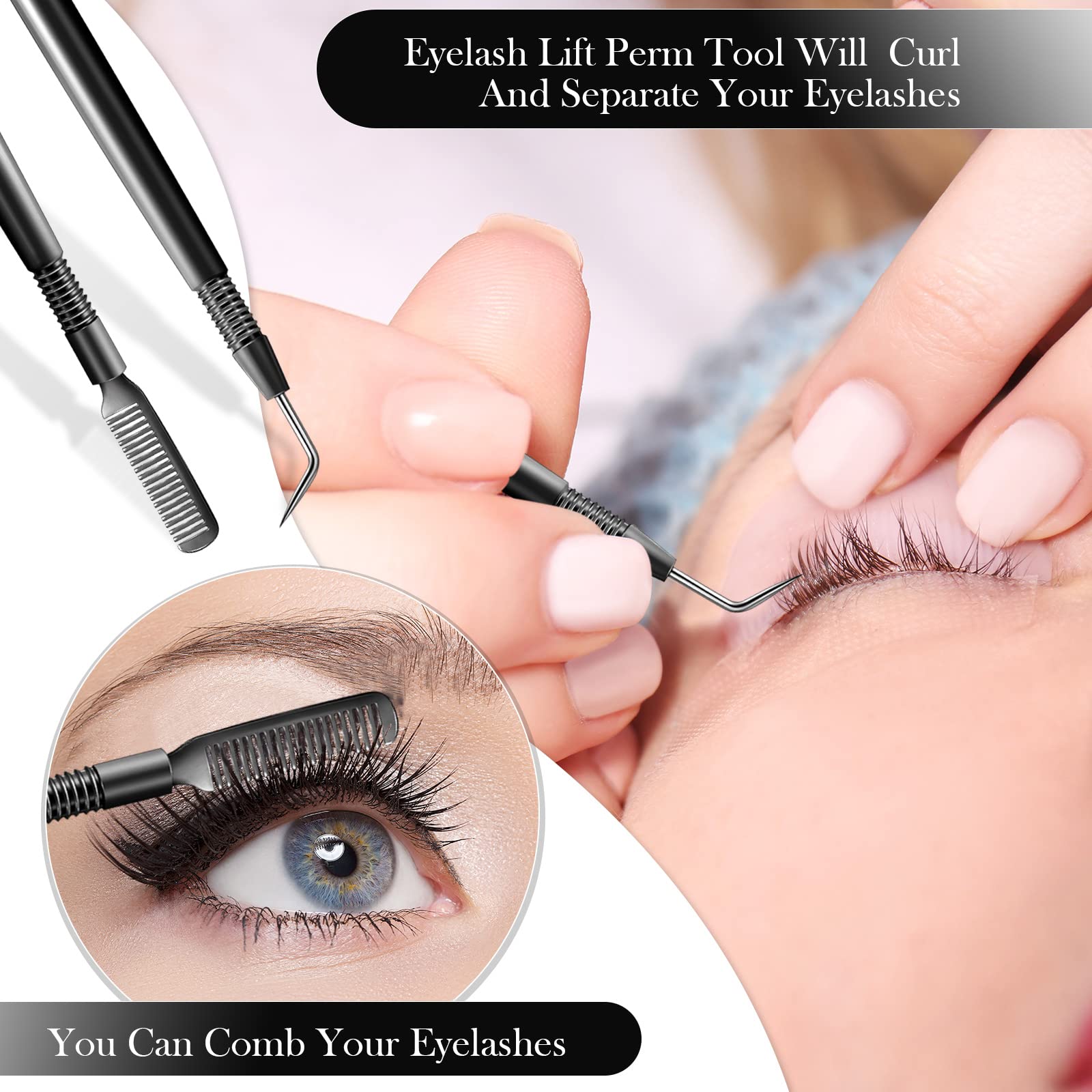 Chumia 2-Piece Stainless Steel Eyelash Lift Perm Kit - Lash Separator & Tint Tools for Professional Lash Lifting, Perming, Tinting & Curling - Perfect for Salon & Home Use (Black)