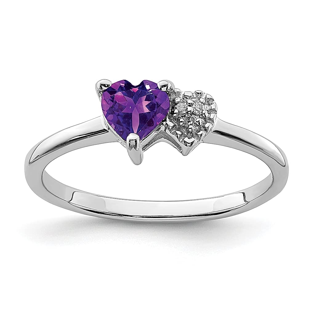 925 Sterling Silver Purple Amethyst Diamond Band Ring for Women - Dainty Gemstone Jewelry Gift for Her - Perfect for Anniversaries, Birthdays & Special Occasions