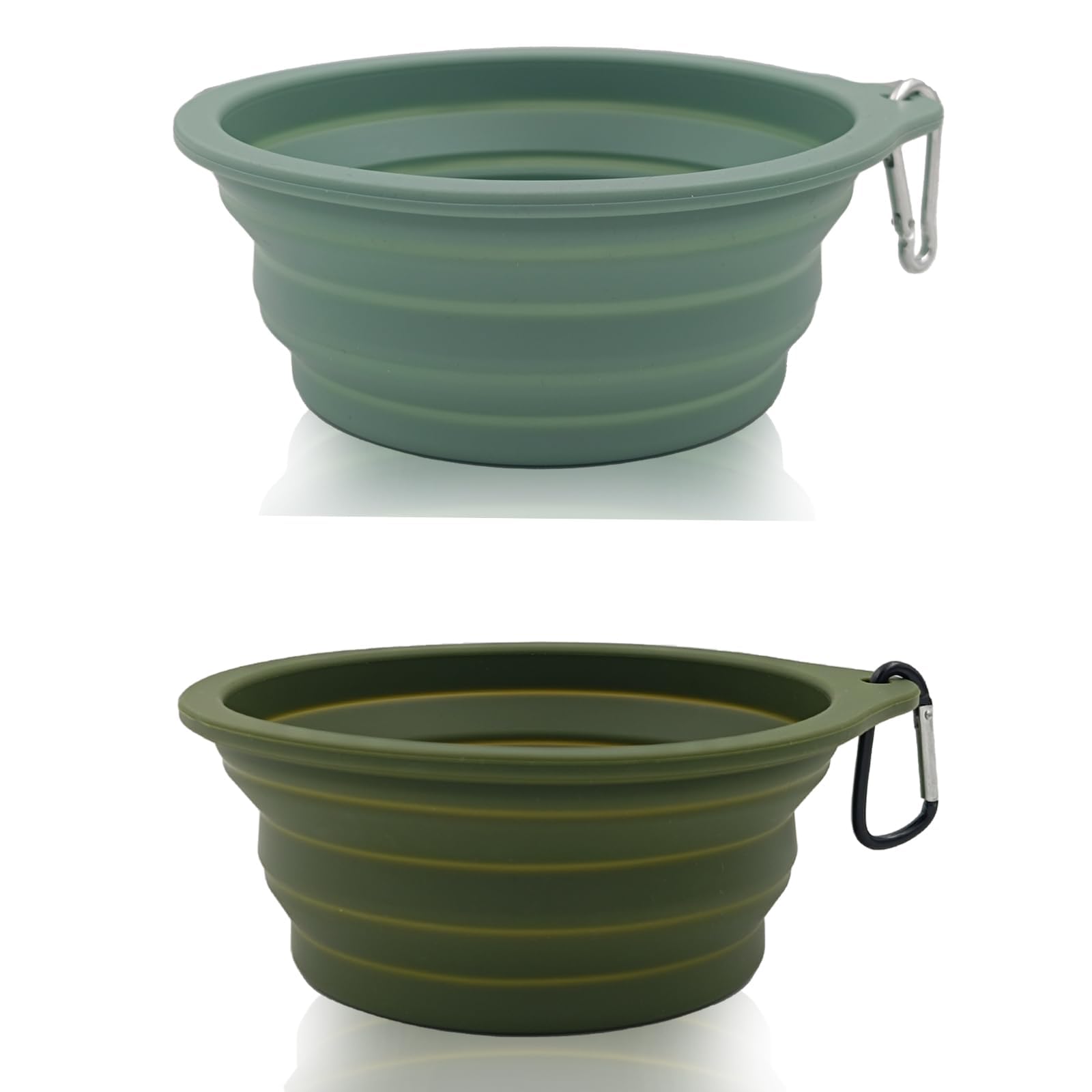 2 Pack Collapsible Dog Travel Bowls (21oz/600ml) - BPA Free, 100% Food Grade Silicone Pet Water & Food Dishes for Hiking, Camping & Outdoor Adventures - Leakproof Portable Dog Bowls with Carabiner Clip, No Plastic Rim, Easy to Clean