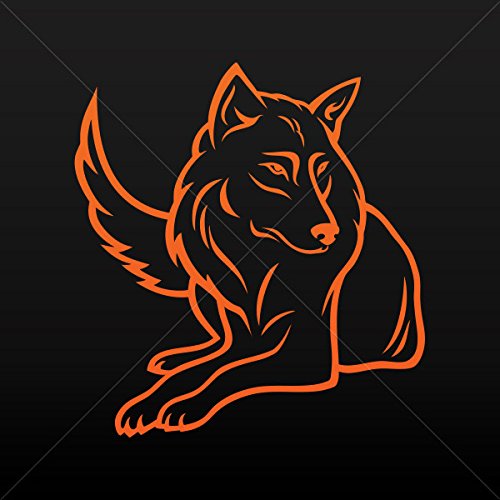 Wolf Decal Sticker for Motorcycle, Bicycle, Car, Racing Gear - 4 x 3.73 Inches - Orange Vinyl Decoration for Vehicles, Helmets, Laptops & DIY Projects