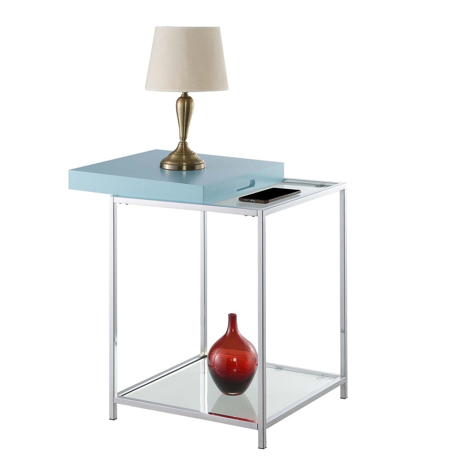 Convenience Concepts Palm Beach End Table with Removable Trays & Shelf - Sea Foam Green Accent Table for Living Room, Bedroom & Patio