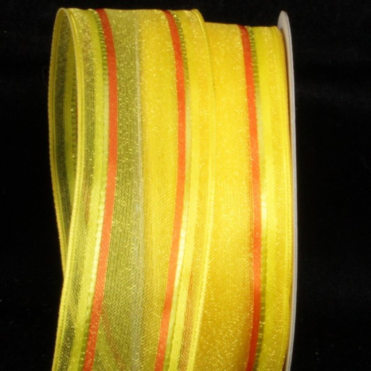 Semi-Sheer Yellow and Orange Stripes Wired Craft Ribbon - 1.5 Inch x 54 Yards for Gift Wrapping, DIY Projects, Scrapbooking, and Party Decorations