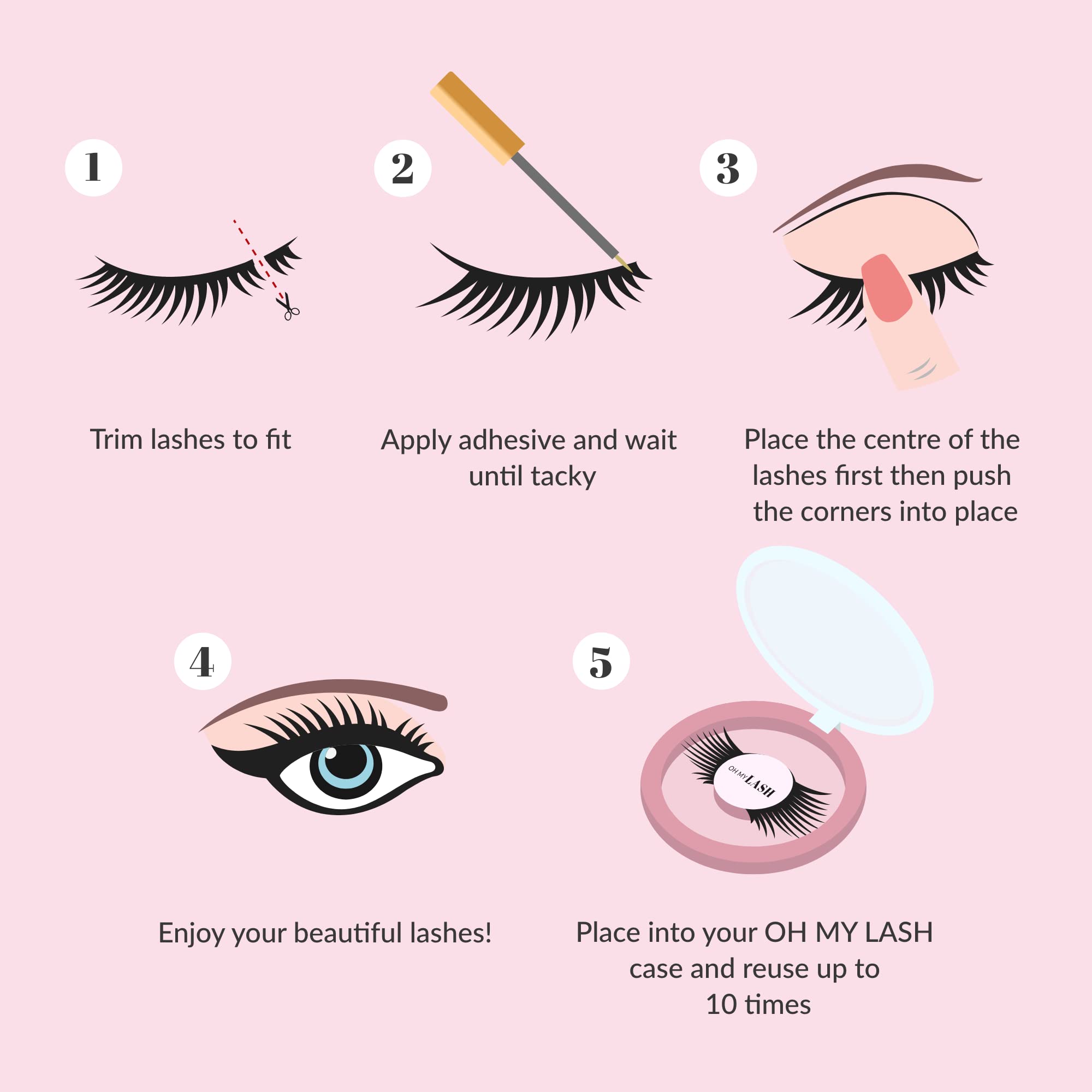 OH MY LASH Multipack Set - 2 Pairs Black Faux Mink False Eyelashes, Natural Looking Strip Lashes for Volume & Length - Perfect for Daily Wear, Parties, Weddings & Special Occasions
