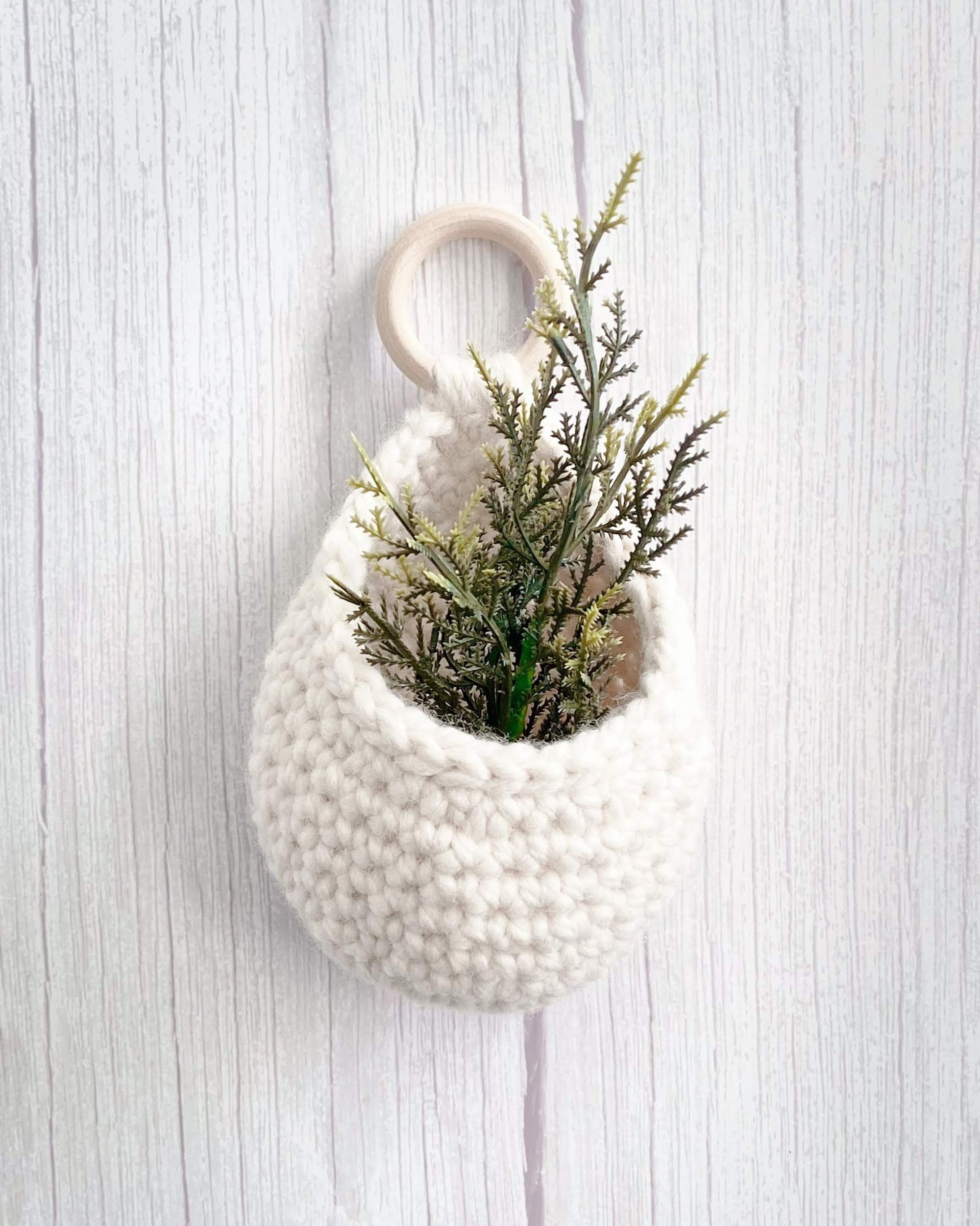 Handmade Crochet Wall Hanging Basket - Boho Home Decor for Plants, Flowers & Storage | Perfect for Living Room, Bedroom, Bathroom & Nursery Decor