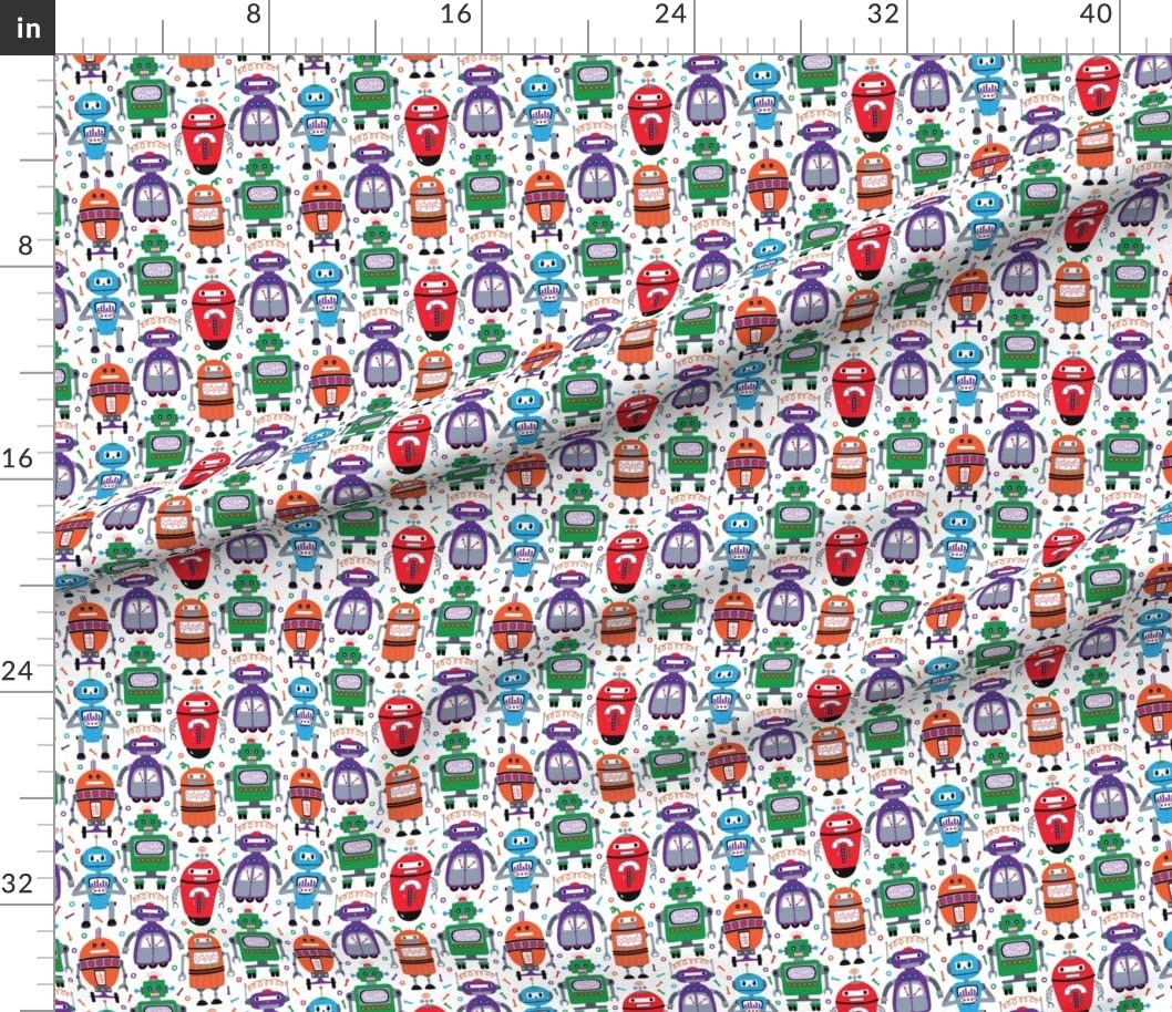 Nuts Wheels Robots Printed Cotton Poplin Fabric by The Yard - Soft Durable Material for Kids Clothing, Quilting, Sewing Projects & DIY Crafts - Perfect for Children's Dresses, Shirts & Home Decor