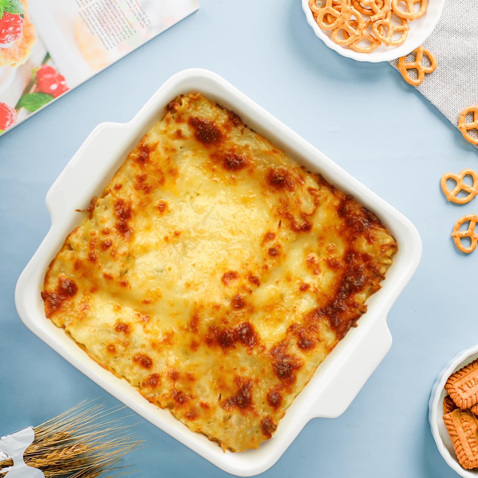 10'' Square Ceramic Casserole Baking Dish Set of 2 - Oven, Microwave & Dishwasher Safe Bakeware with Handles - Perfect for Lasagna, Cakes, Casseroles & Family Meals