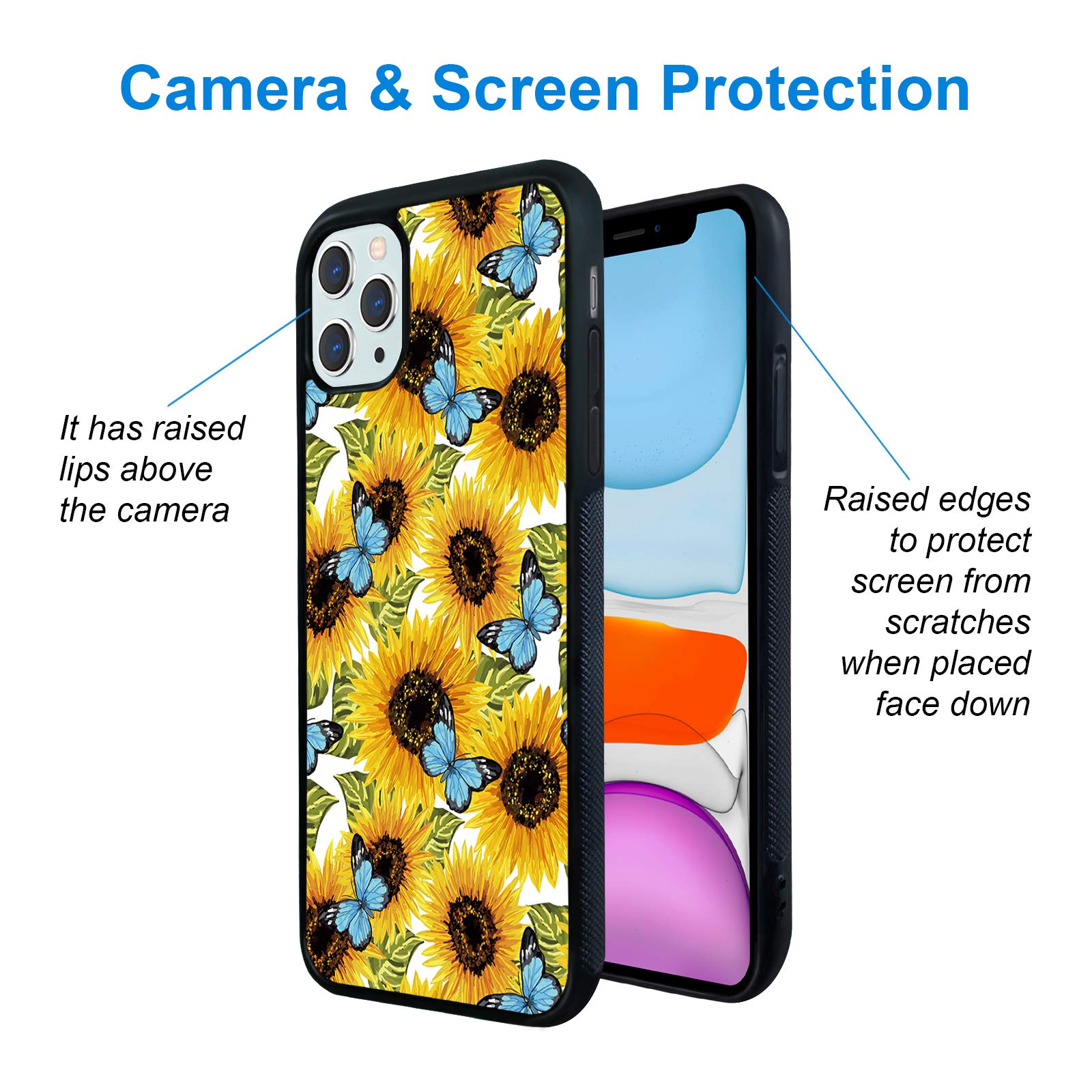 Shockproof Cute Blue Butterfly Flower Phone Case for iPhone 11 Pro Max 6.5 Inch - Protective Durable Cover for Women Men Boys Girls Kids - Perfect for Daily Use, Outdoor Activities & Gift Giving