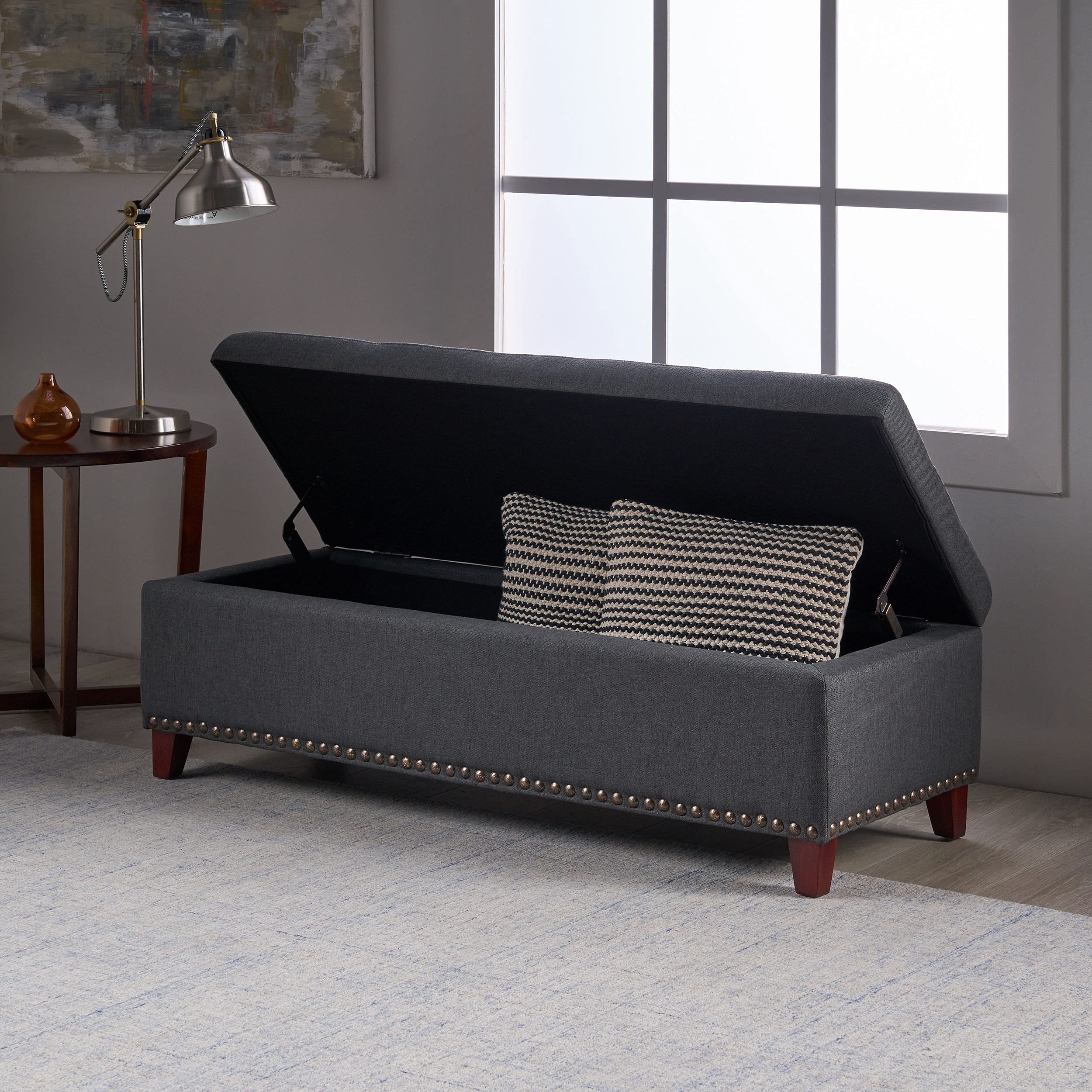 Christopher Knight Home Obert Ottoman - Dark Gray Storage Bench with Tufted Upholstery | Perfect for Living Room, Bedroom & Entryway Seating & Organization
