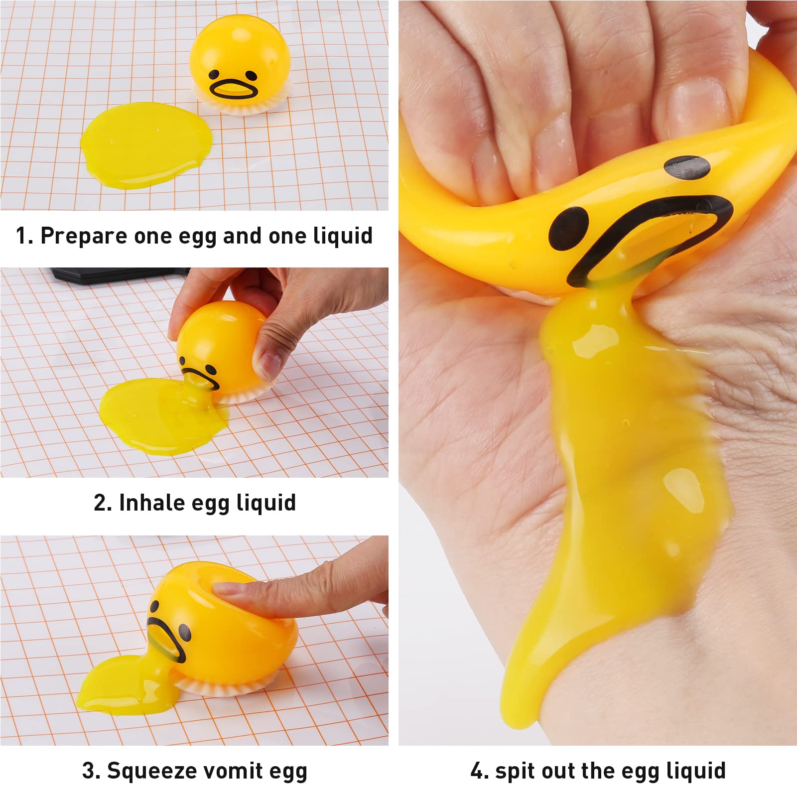 4 Pack Slime Stress Egg Balls - Funny Vomiting & Sucking Egg Yolk Squeeze Toys for Stress Relief, Prank Gifts for Kids & Adults - Perfect for Office, School, and Home Relaxation