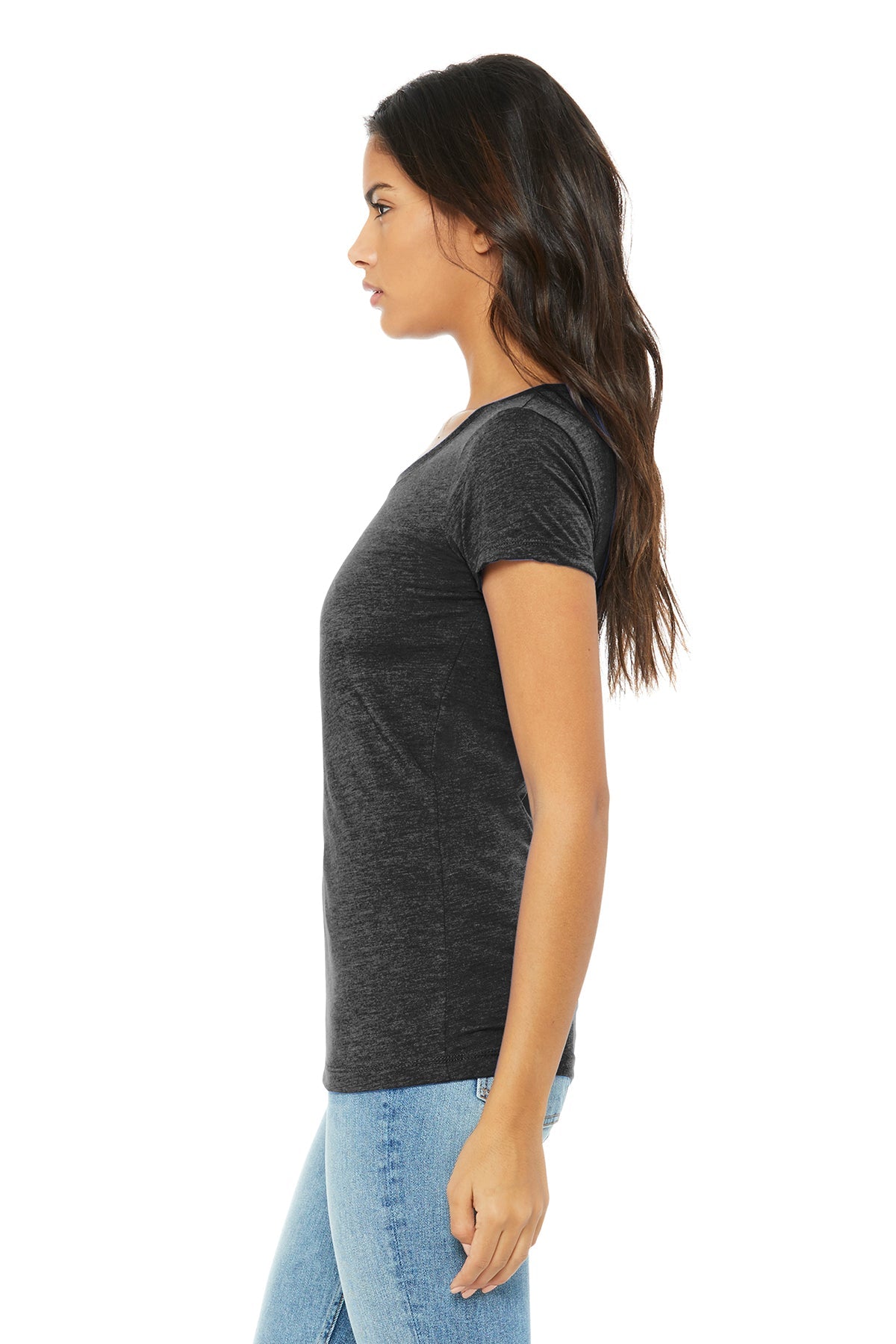 Bella Canvas Ladies Triblend T-Shirt - Soft V-Neck Short Sleeve Tee for Women in Charcoal Black | Perfect for Casual Wear, Layering & Everyday Outfits
