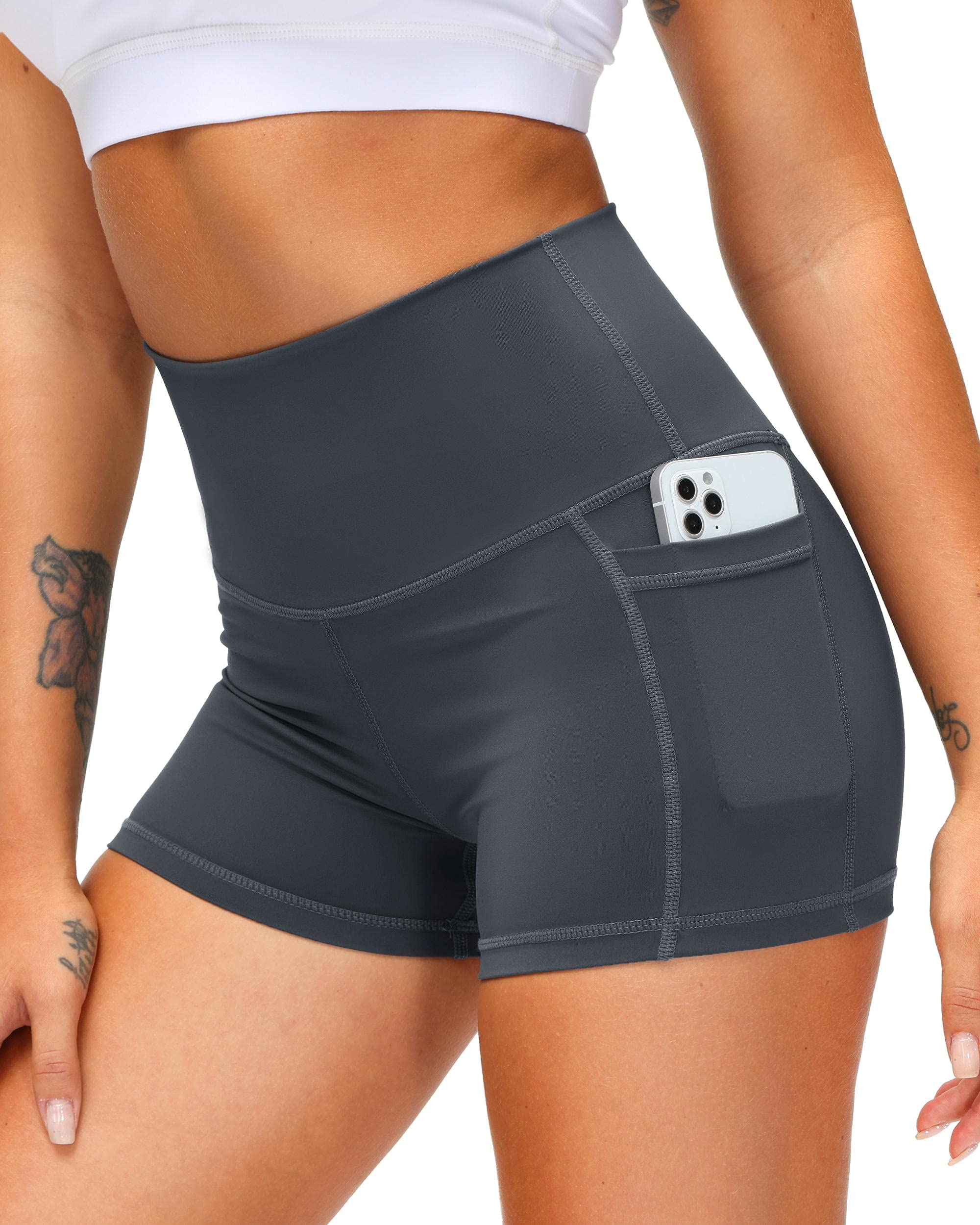 High Waist Yoga Shorts for Women with Side Pockets - Tummy Control Workout Shorts 8