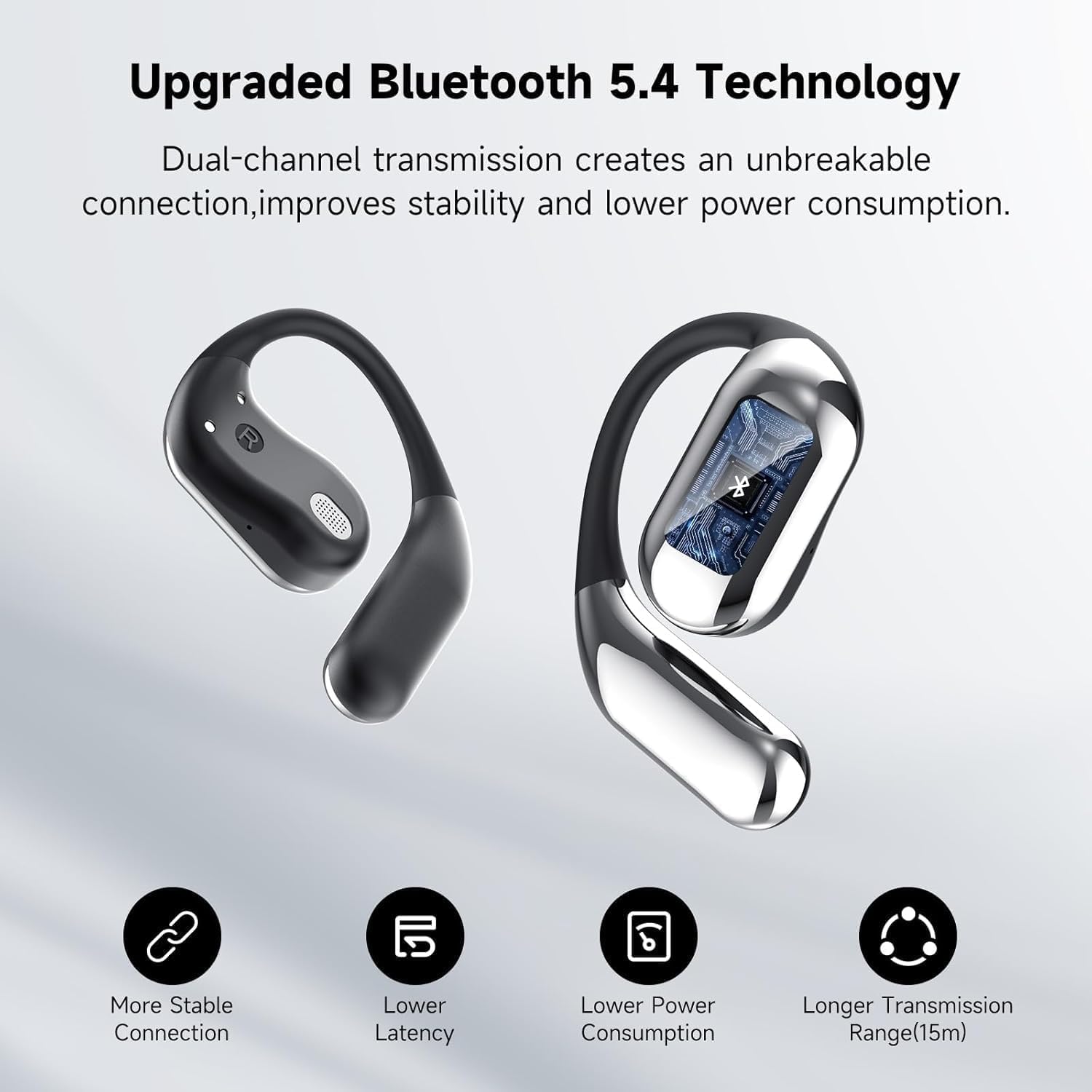 Smart Touch Screen Open Ear Bluetooth 5.4 Headphones - Wireless Over Ear Earbuds with Ear Hooks, IPX7 Waterproof Sport Headset for Running, Workout, Gym & Outdoor Activities