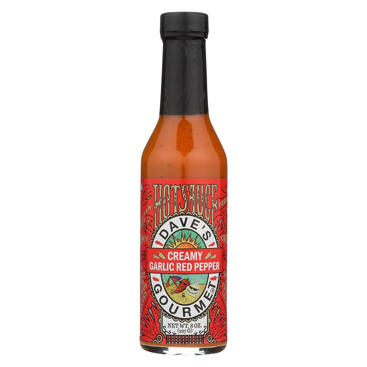 Dave's Gourmet Creamy Garlic Red Pepper Hot Sauce - 8oz (Pack of 6) | Spicy Garlic Pepper Sauce for Wings, Tacos, Pizza & BBQ | Premium Hot Sauce Gift Set for Food Lovers