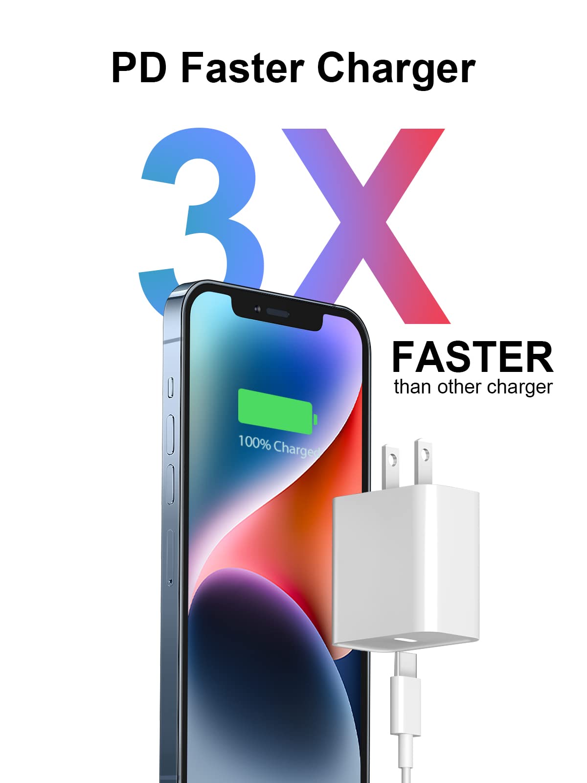 10FT iPhone Charger - Fast Charging Cable with 20W USB C Power Adapter for iPhone 14/13/12/11/Xs Max/XR - Durable Long Cord for Home, Office & Travel