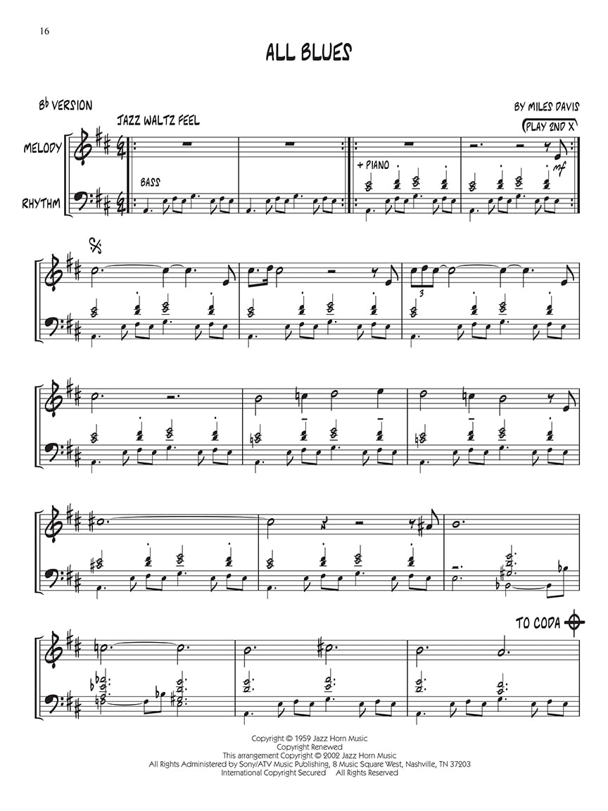 Miles Davis Jazz Play-Along Vol. 2 Book with Online Audio - Learn Jazz Improvisation for Saxophone, Trumpet & More - Perfect for Music Lessons & Home Practice