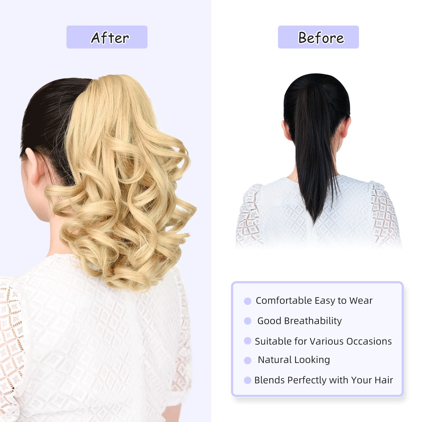 Natural Straight Ponytail Hair Extension with Claw Clip - Seamless Blonde Brown Black Hairpiece for Women - Perfect for Parties, Weddings & Everyday Styling