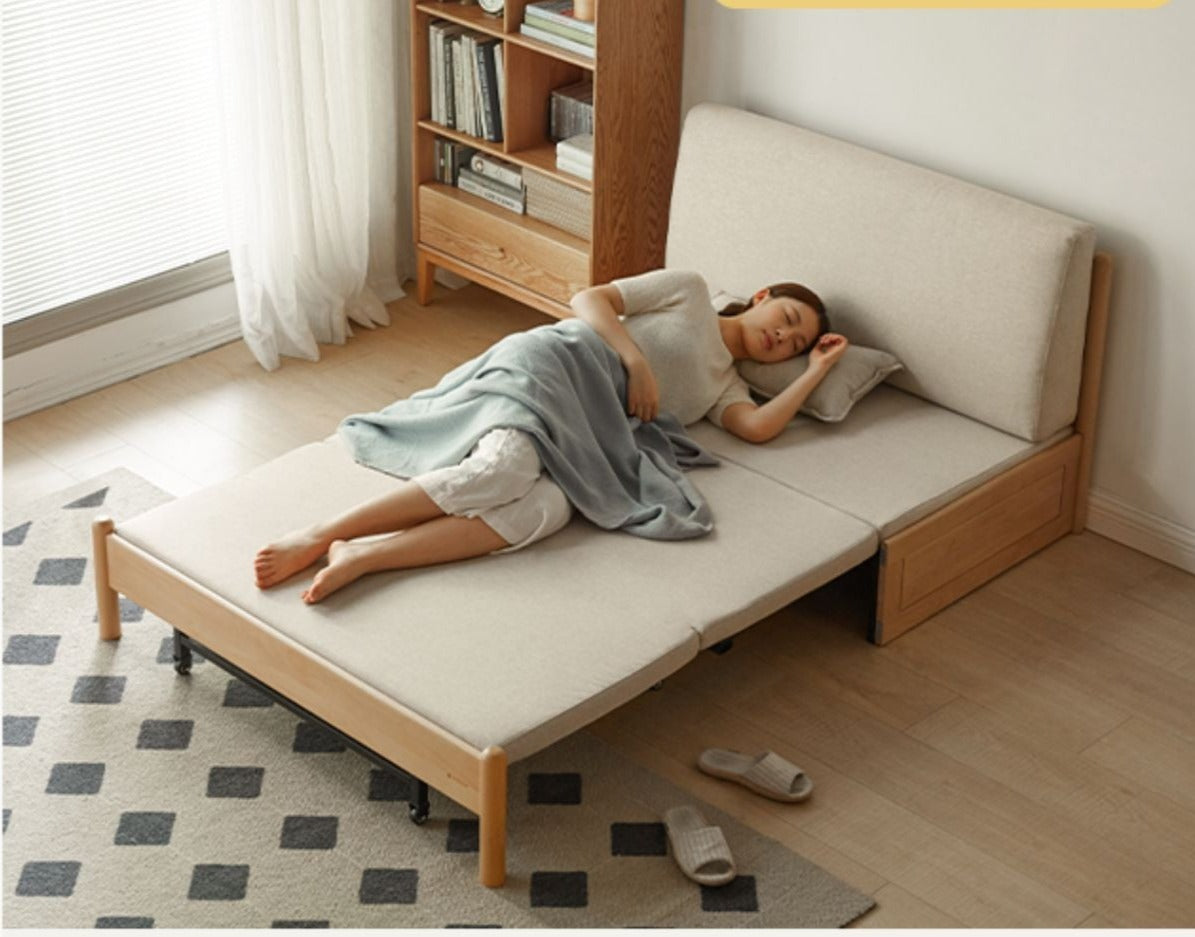 Solid Beech Wood Sofa Bed - Convertible Sleeper Sofa for Small Spaces, Guest Room & Living Room - Comfortable & Space-Saving Furniture